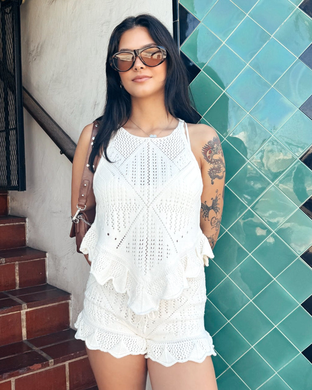 Crochet Ruffle Set - Cream