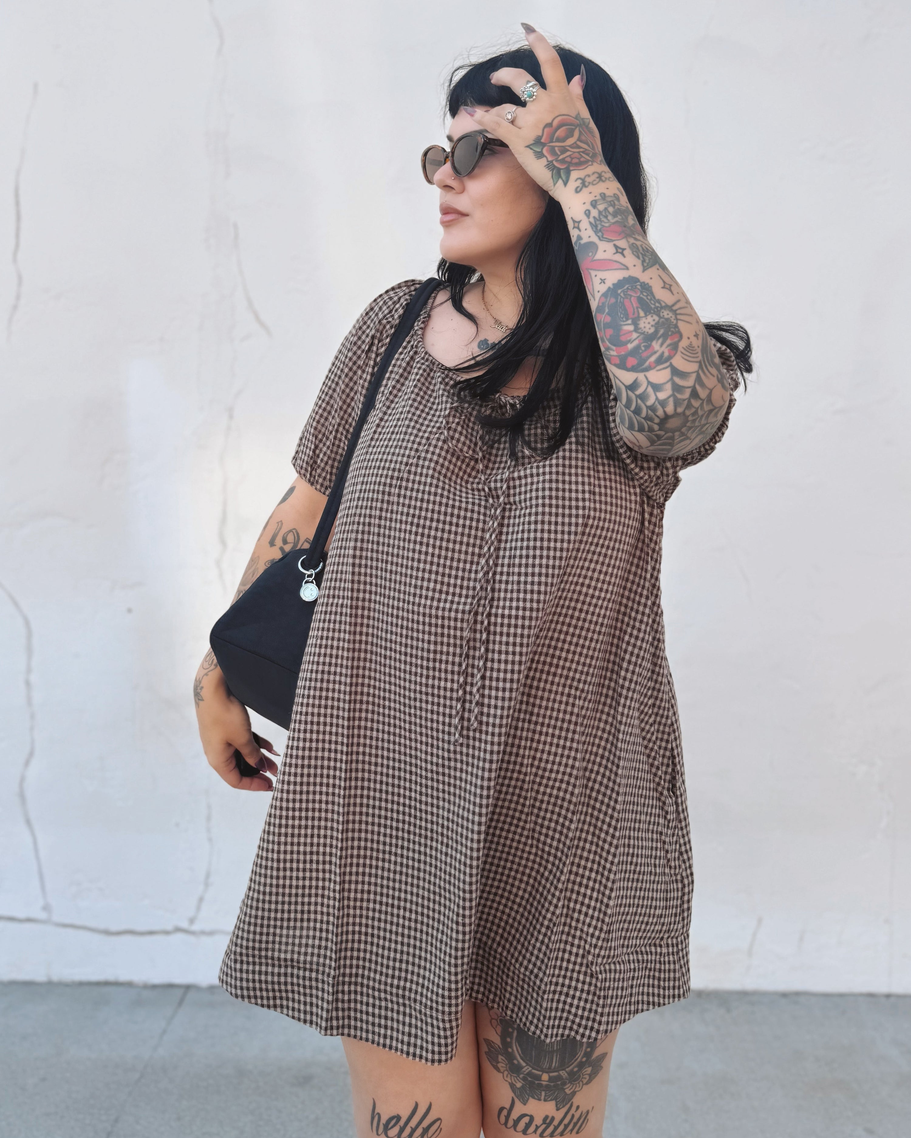 Gingham Puff Sleeve Mini Dress