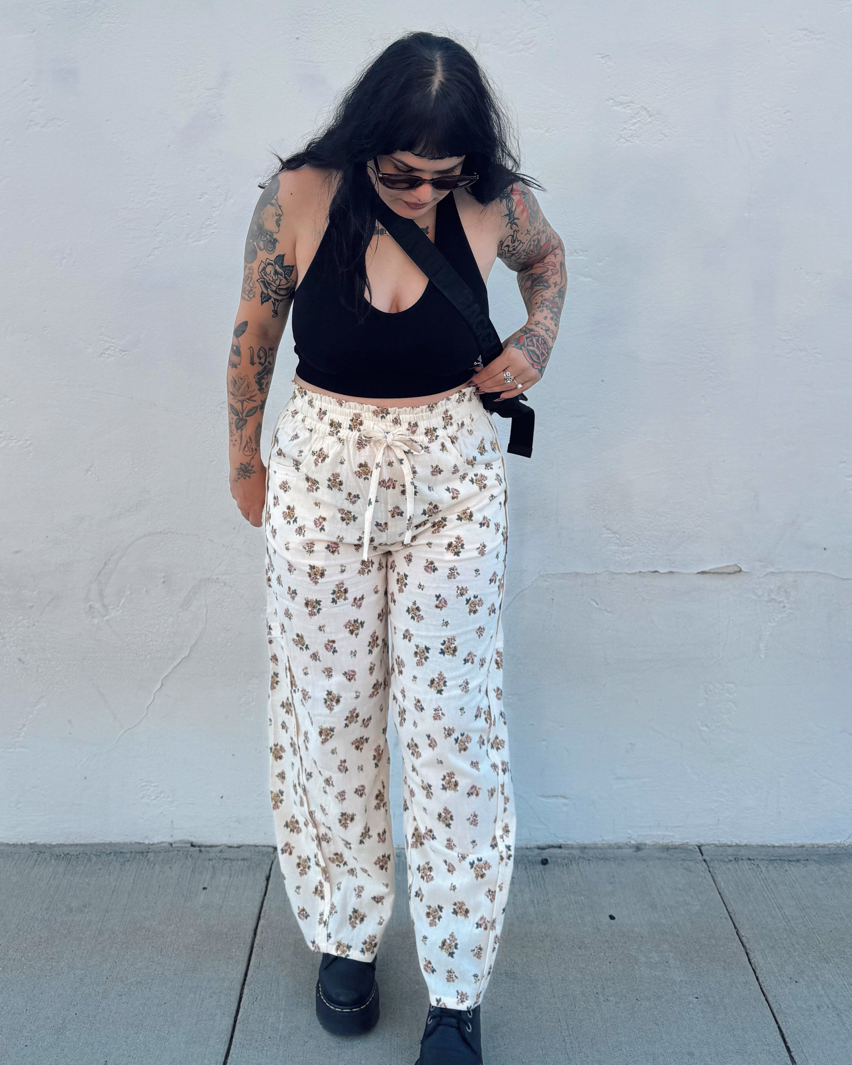Floral Barrel Leg Pants