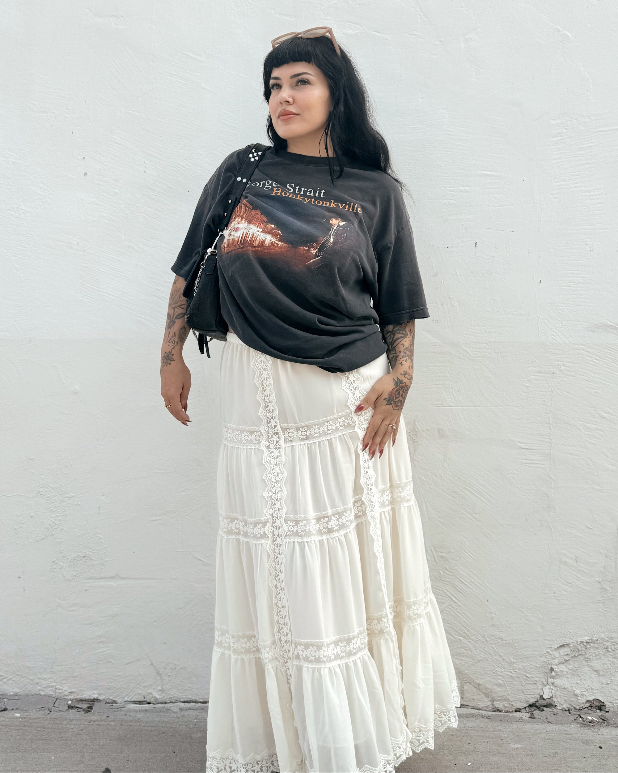 Lace Trim Maxi Skirt - Cream