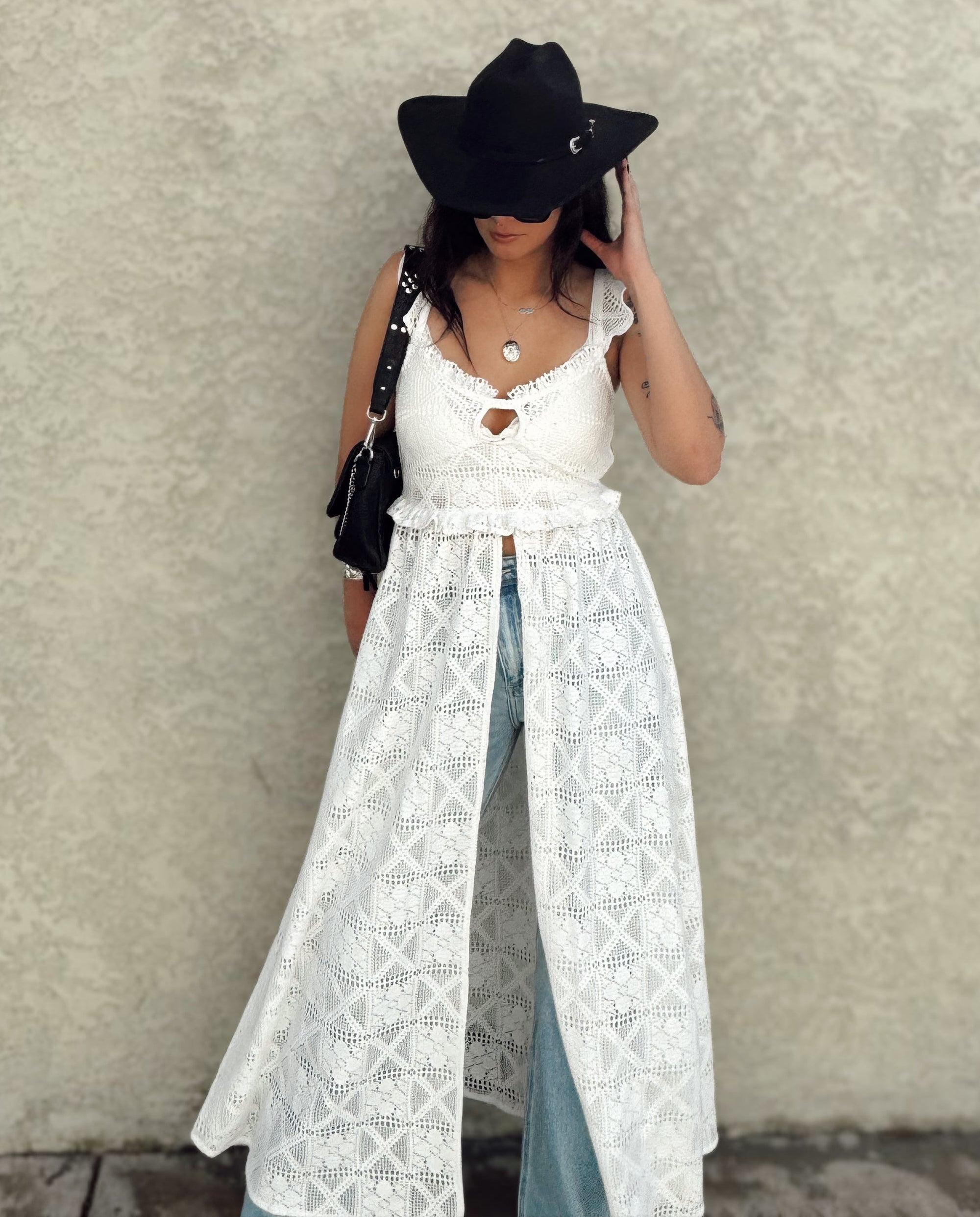 Crochet Lace Ruffle Maxi Top