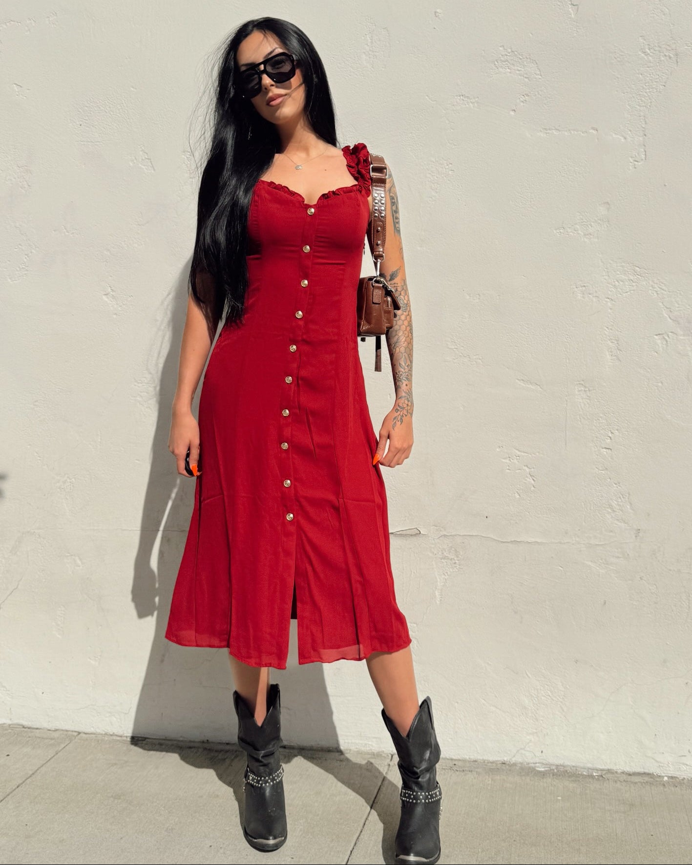 Button Midi Dress - Rose
