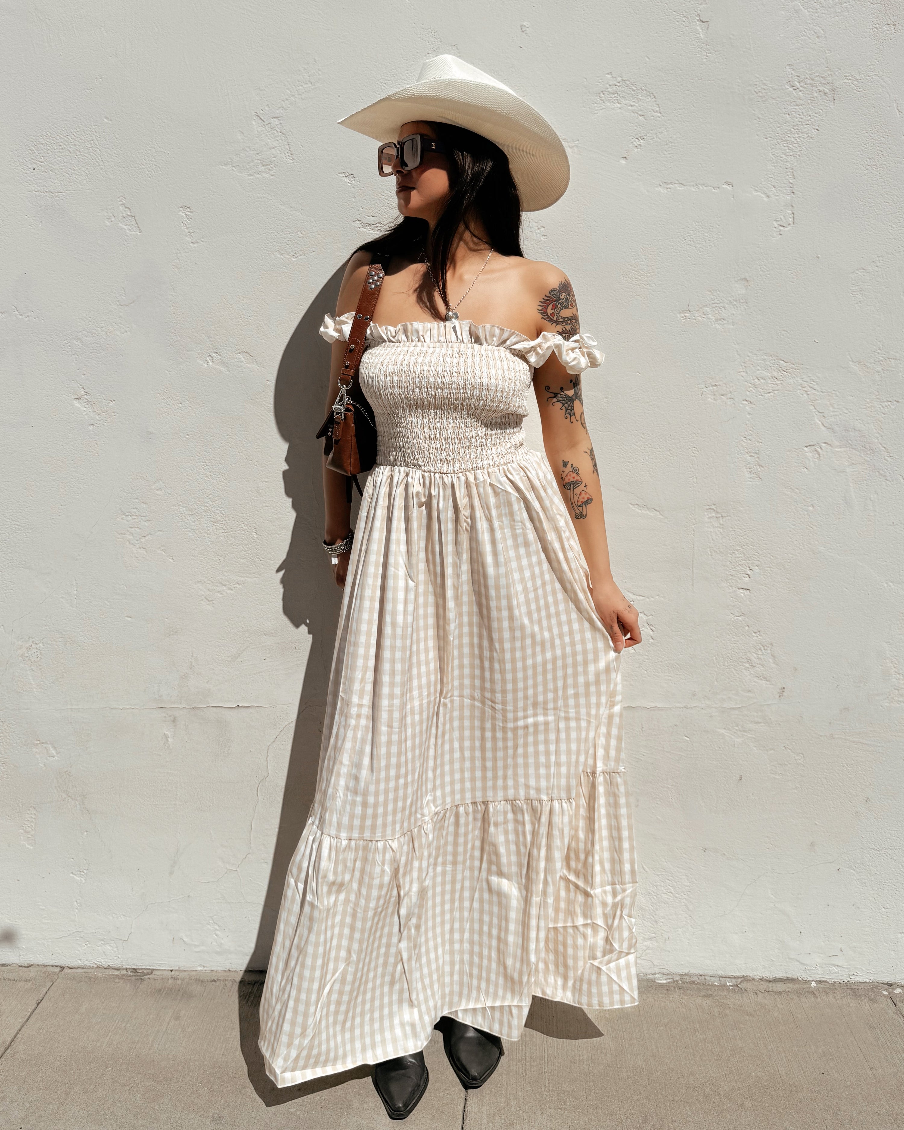 Gingham Ruffle Maxi Dress