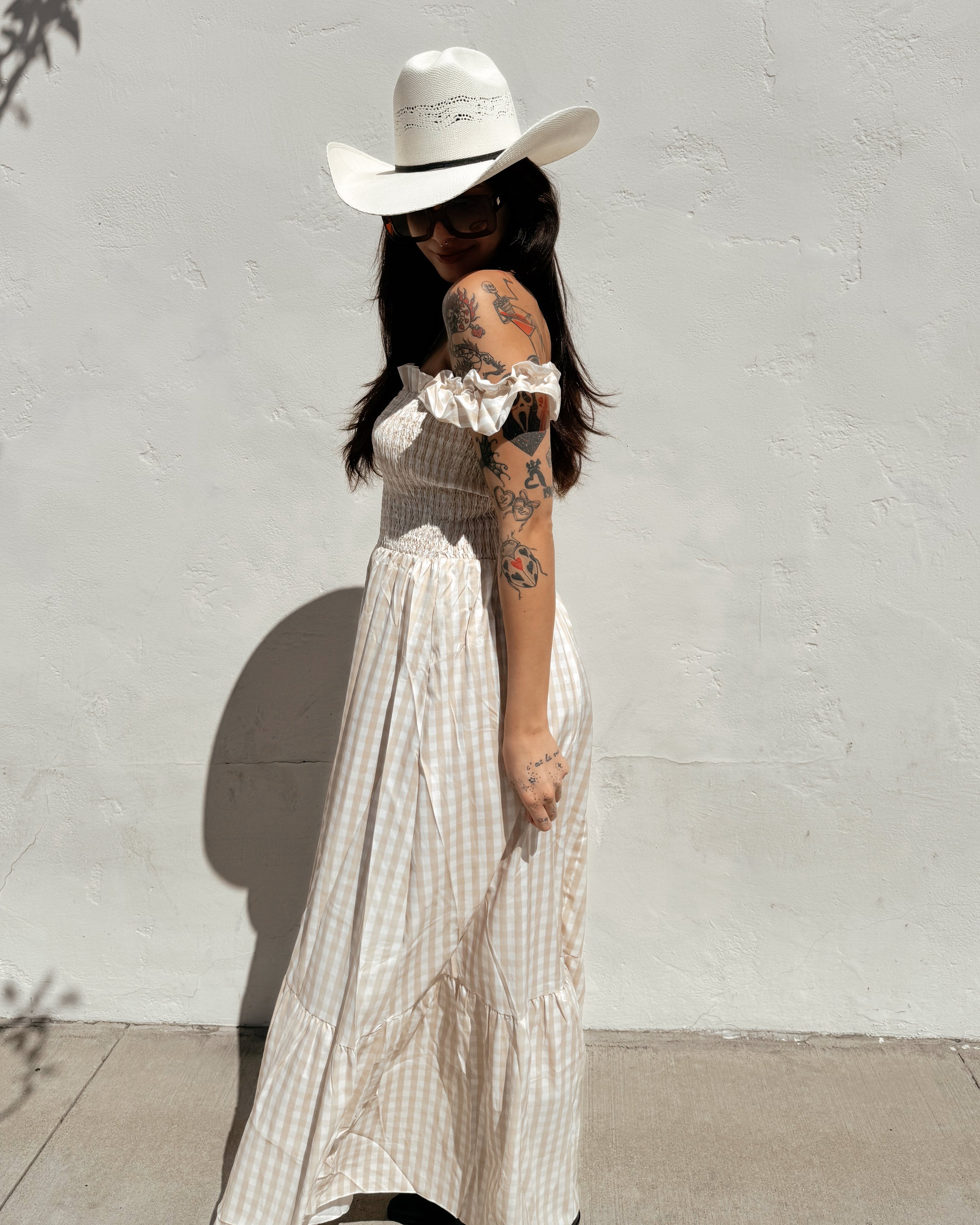 Gingham Ruffle Maxi Dress