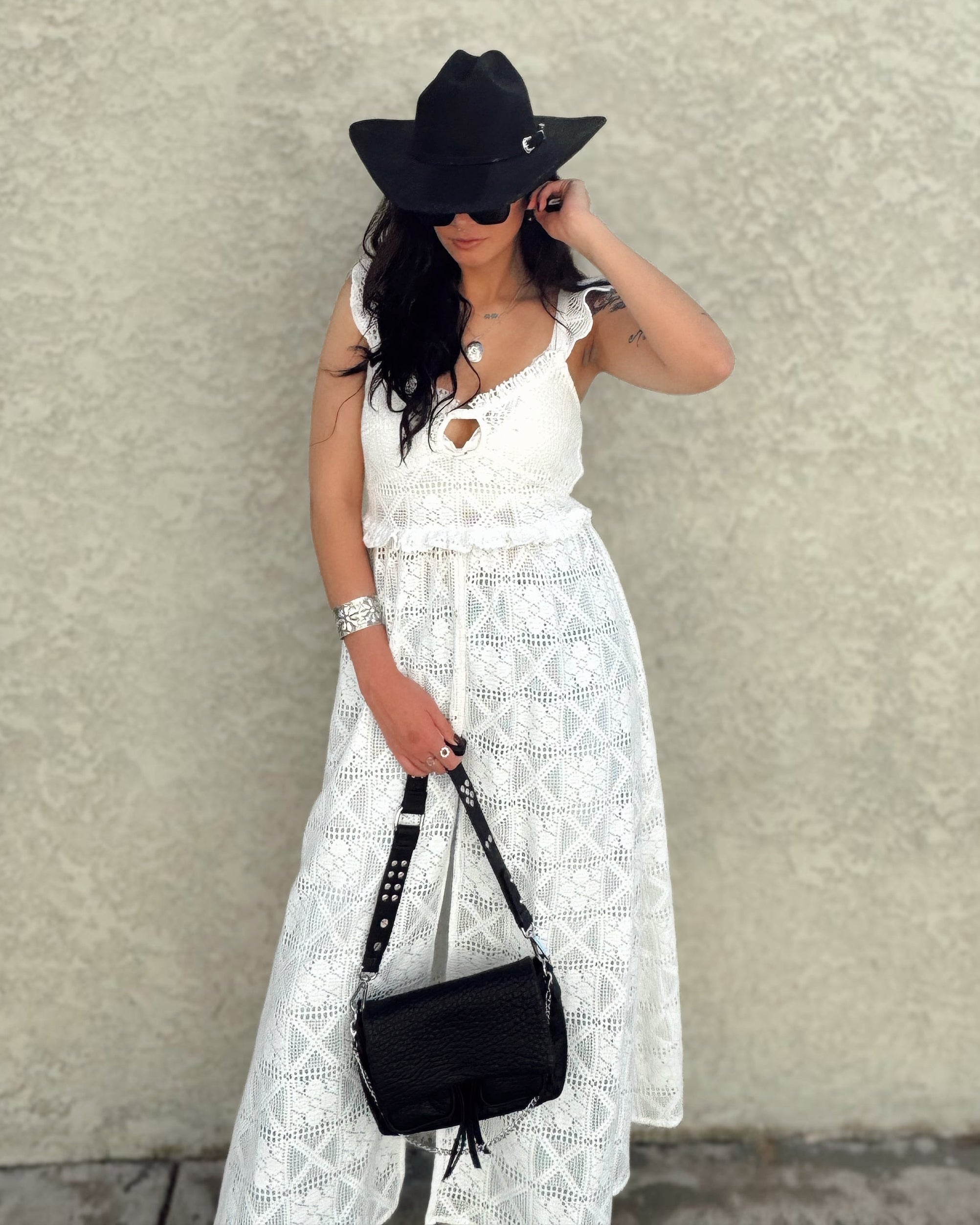Crochet Lace Ruffle Maxi Top