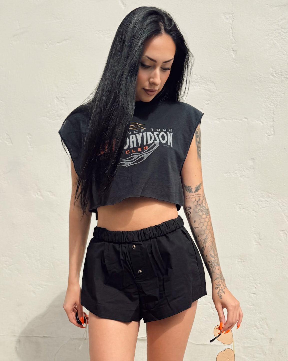 Fold Over Boxer Shorts - Black