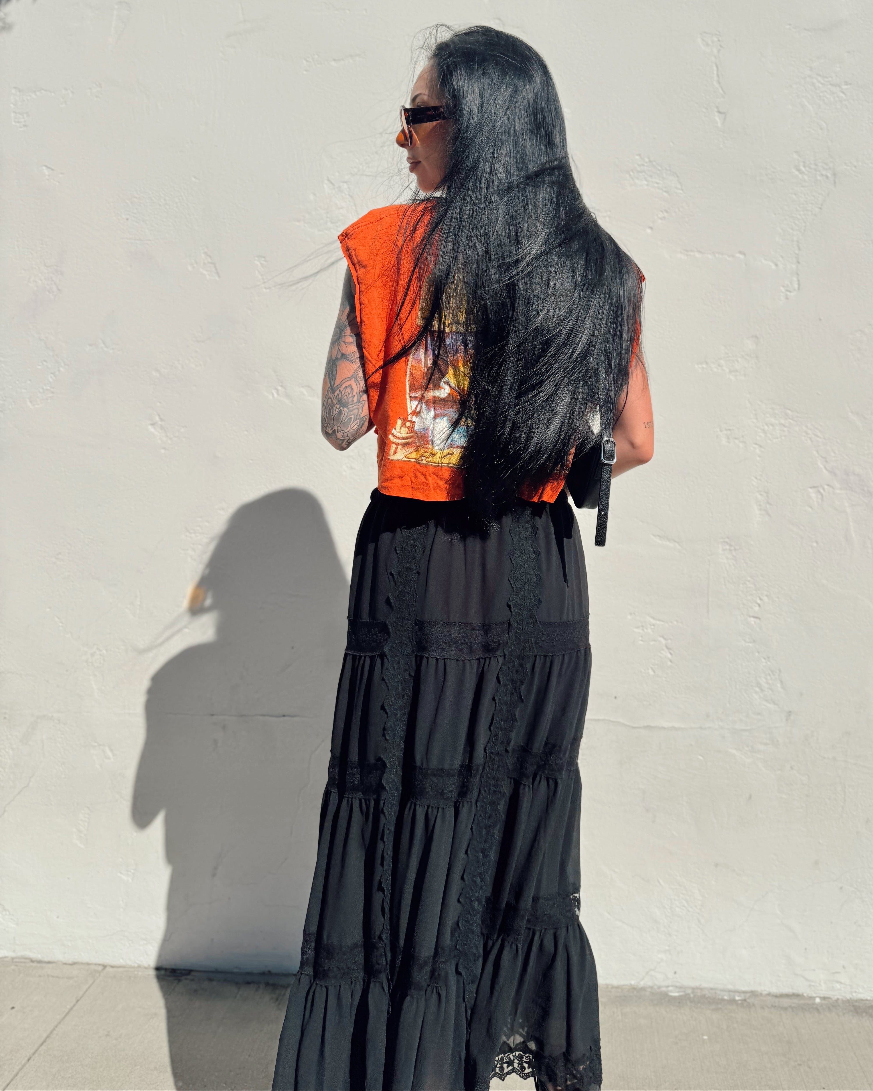 Lace Trim Maxi Skirt - Black