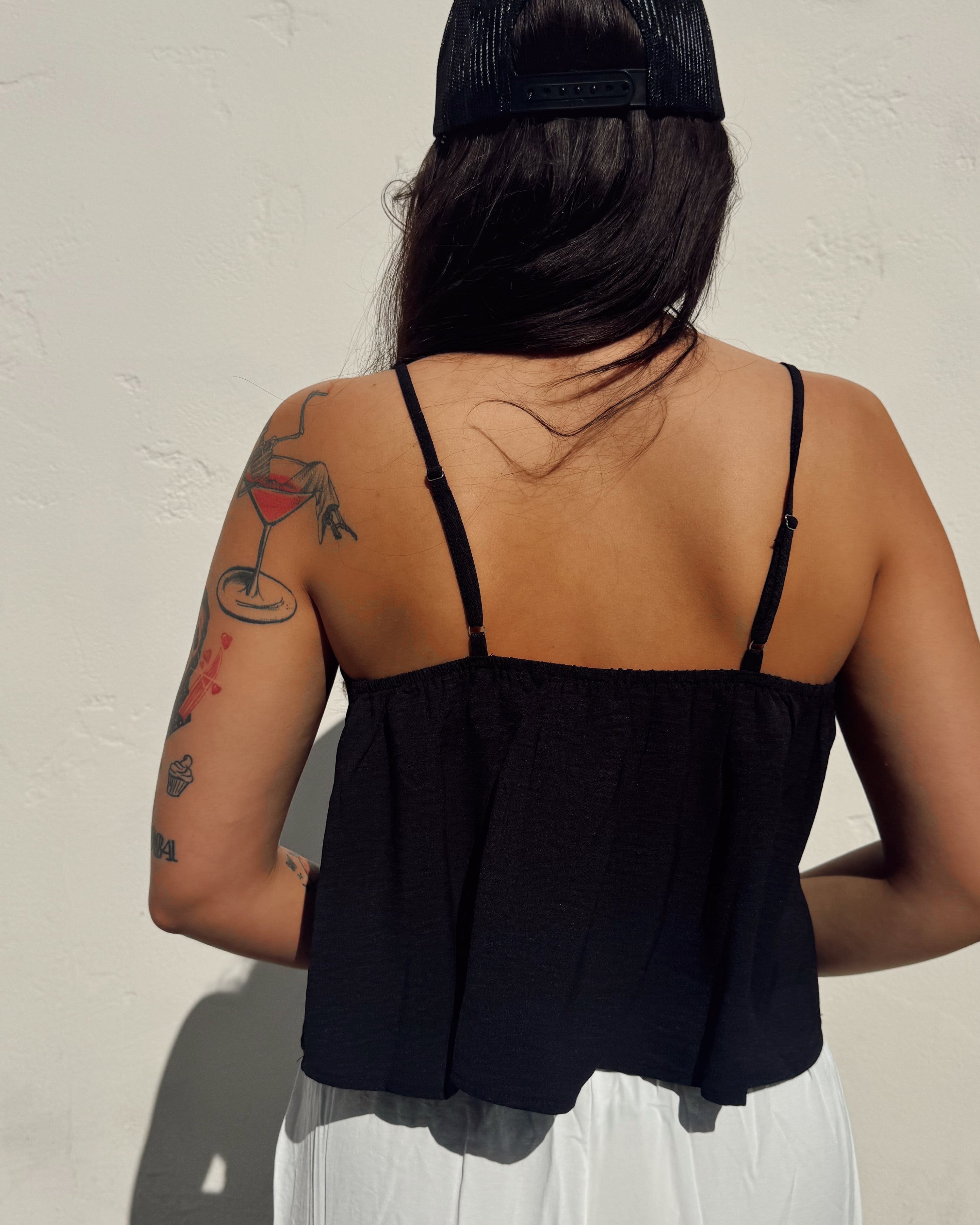 Flowy Cami Tank - Black