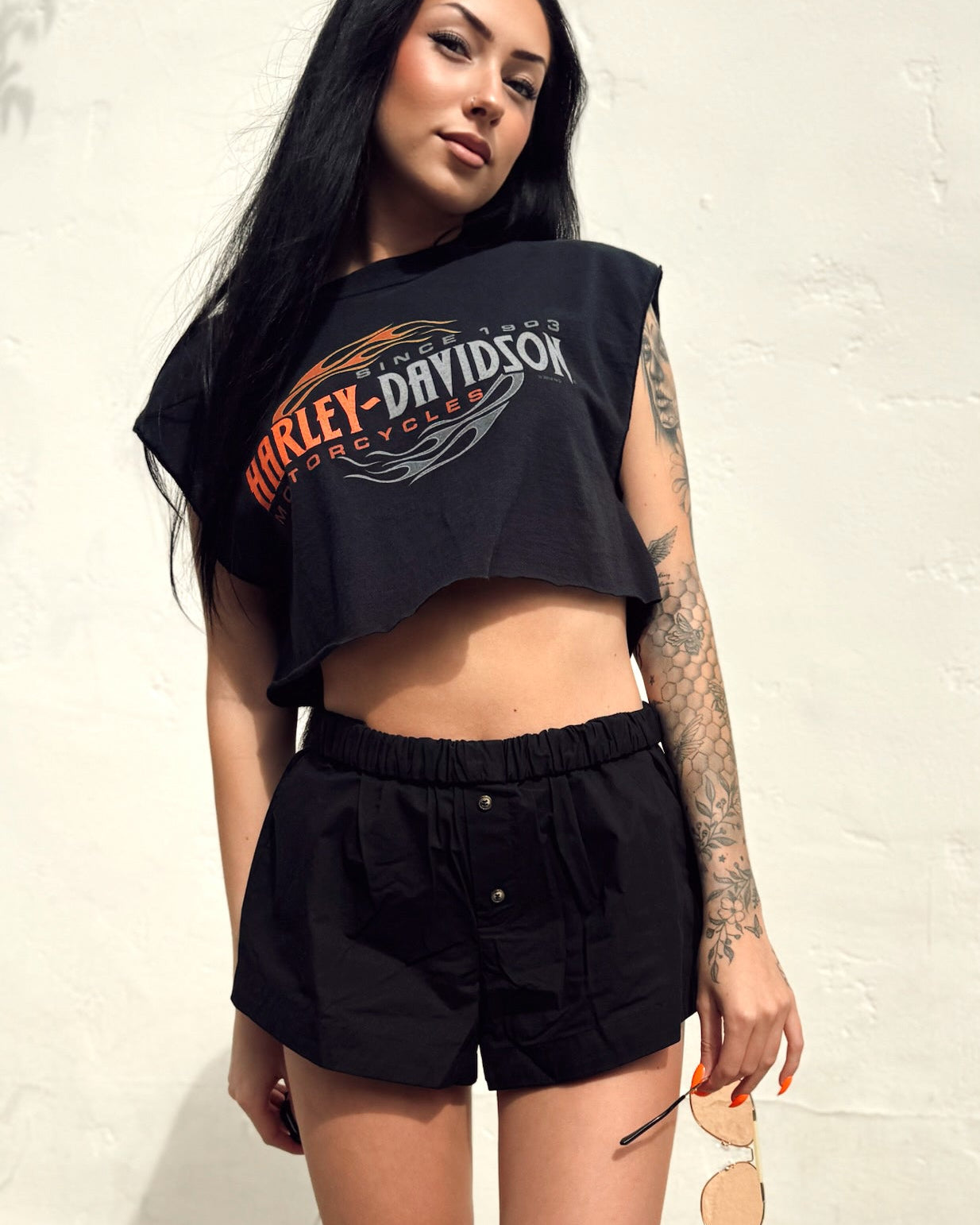 Fold Over Boxer Shorts - Black