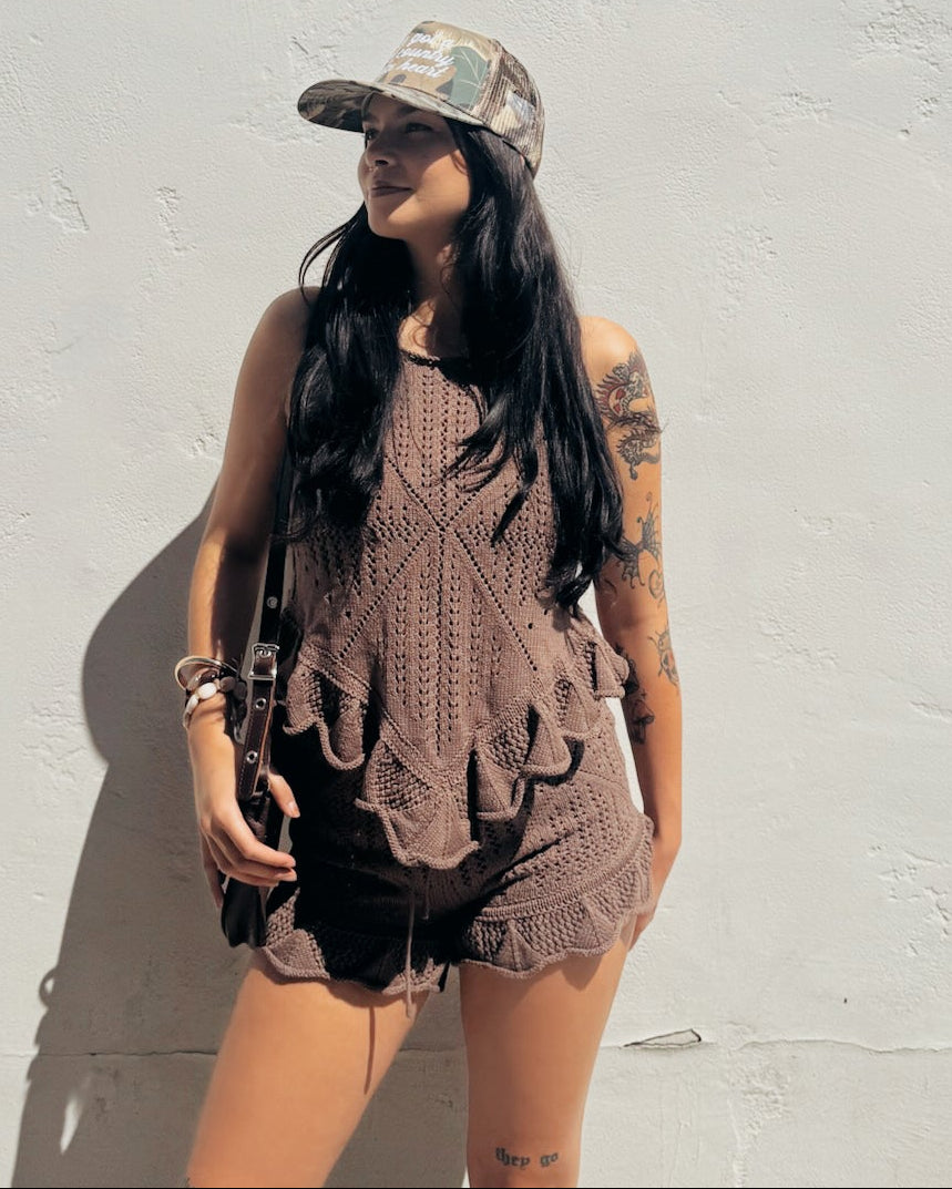 Crochet Ruffle Set - Mocha