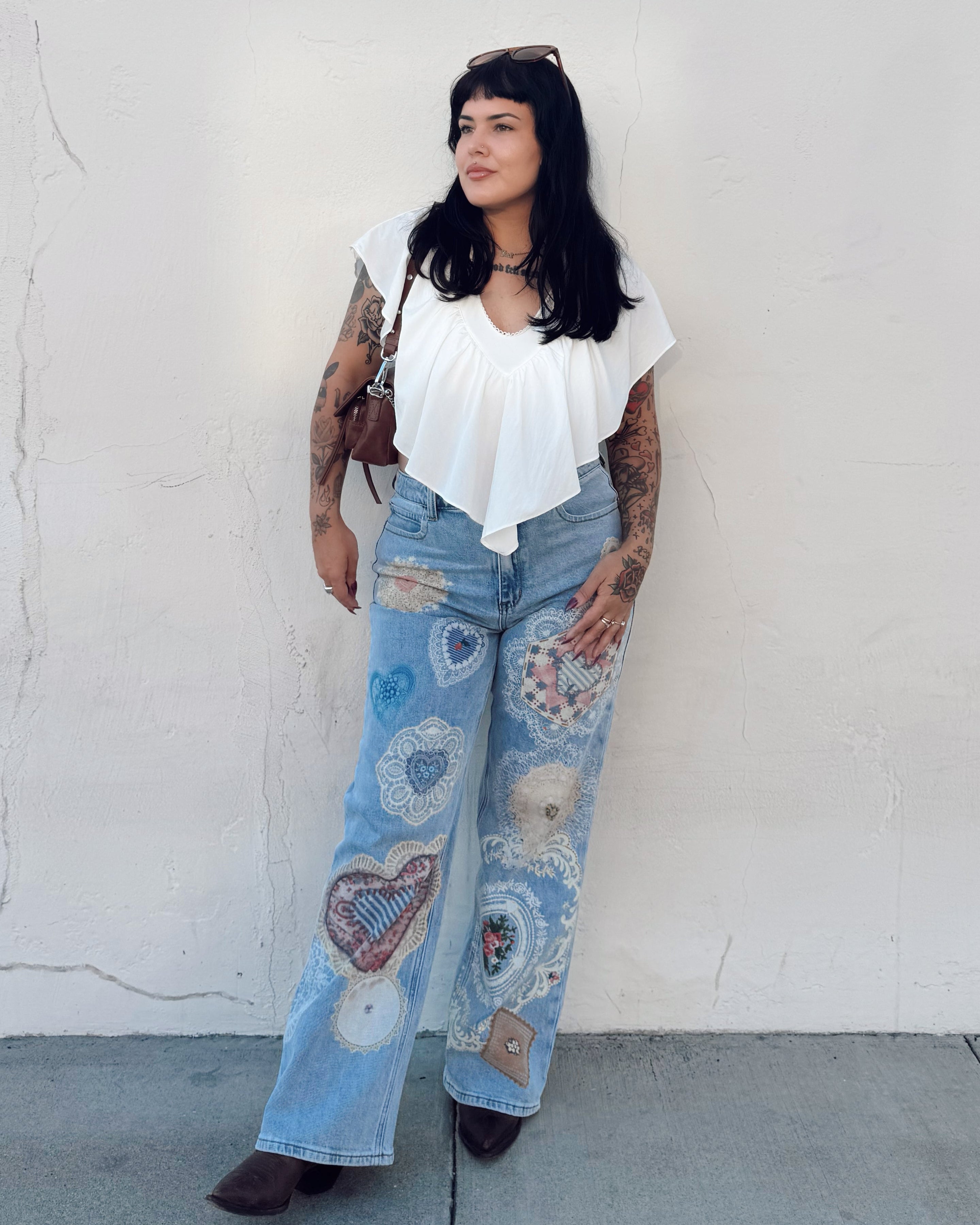 Patchwork Straight Leg Jeans
