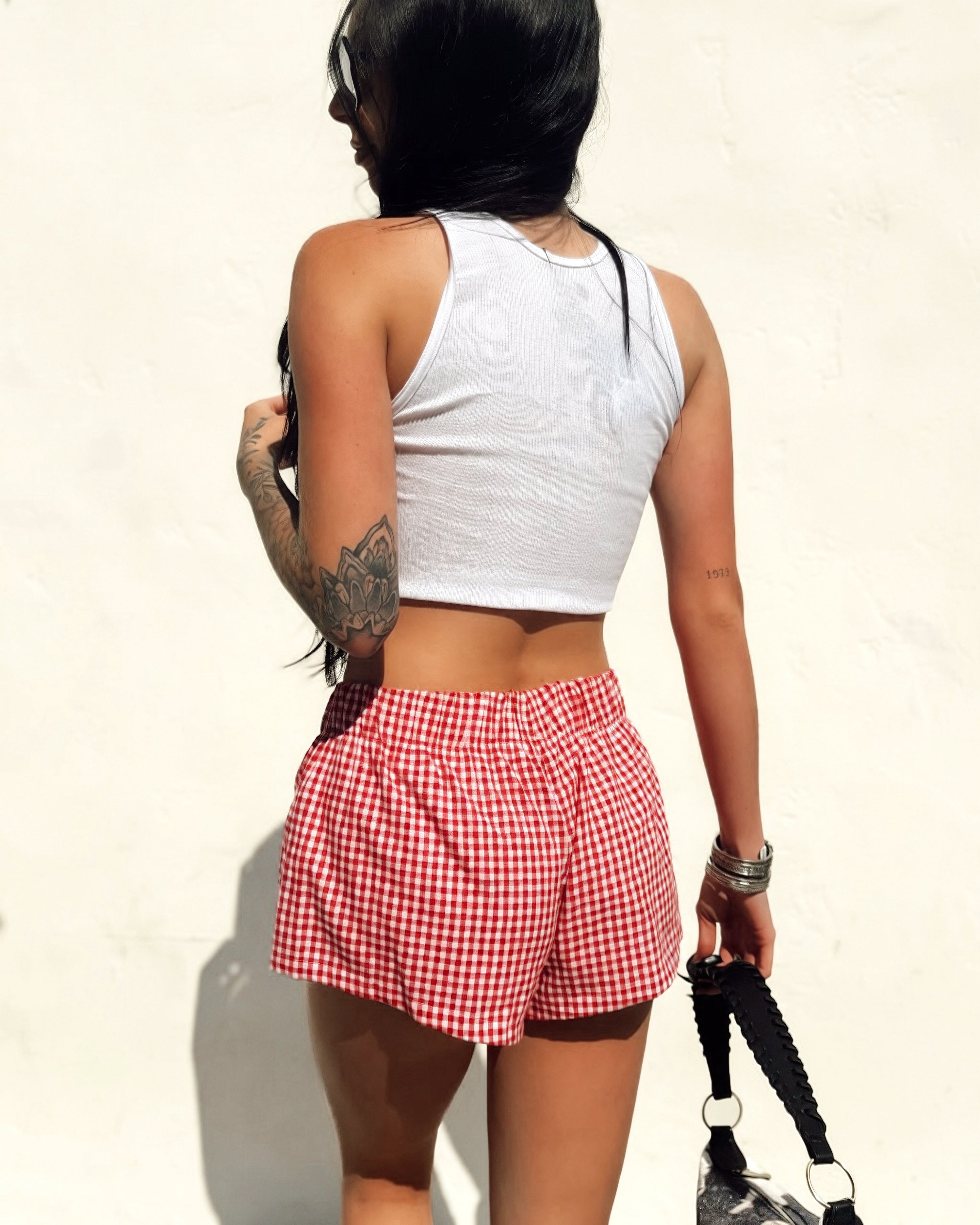 Gingham Boxer Shorts - Red