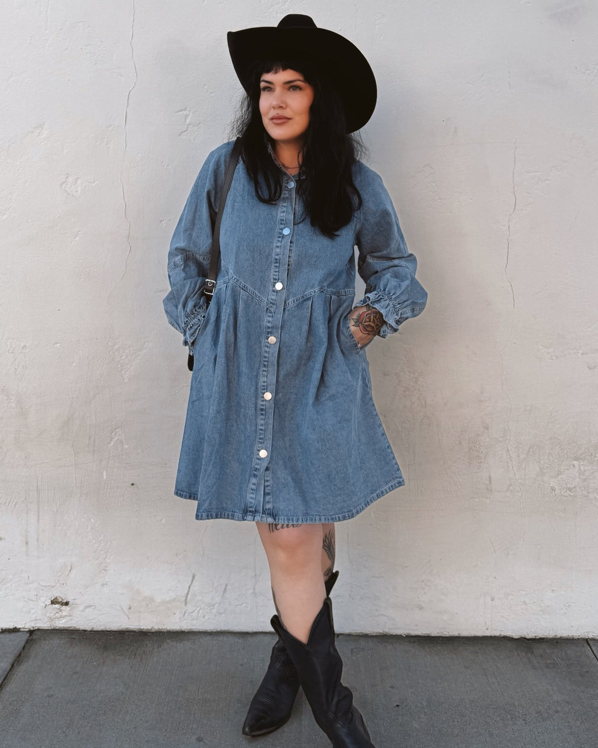 Balloon Sleeve Denim Mini Dress