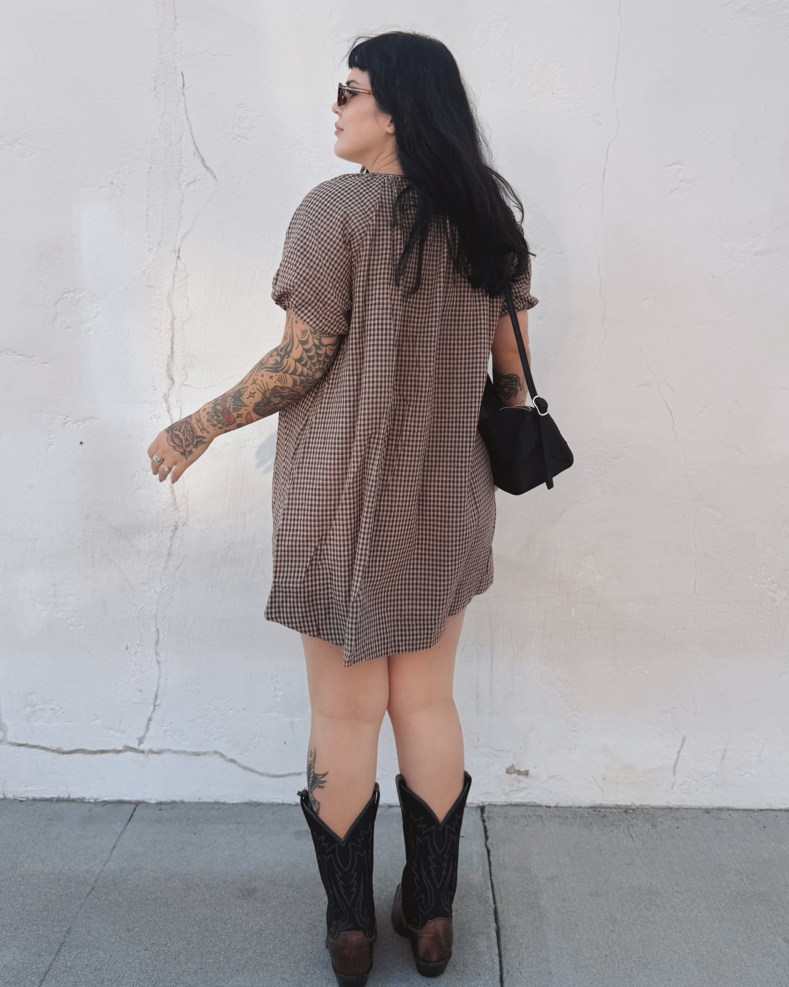 Gingham Puff Sleeve Mini Dress