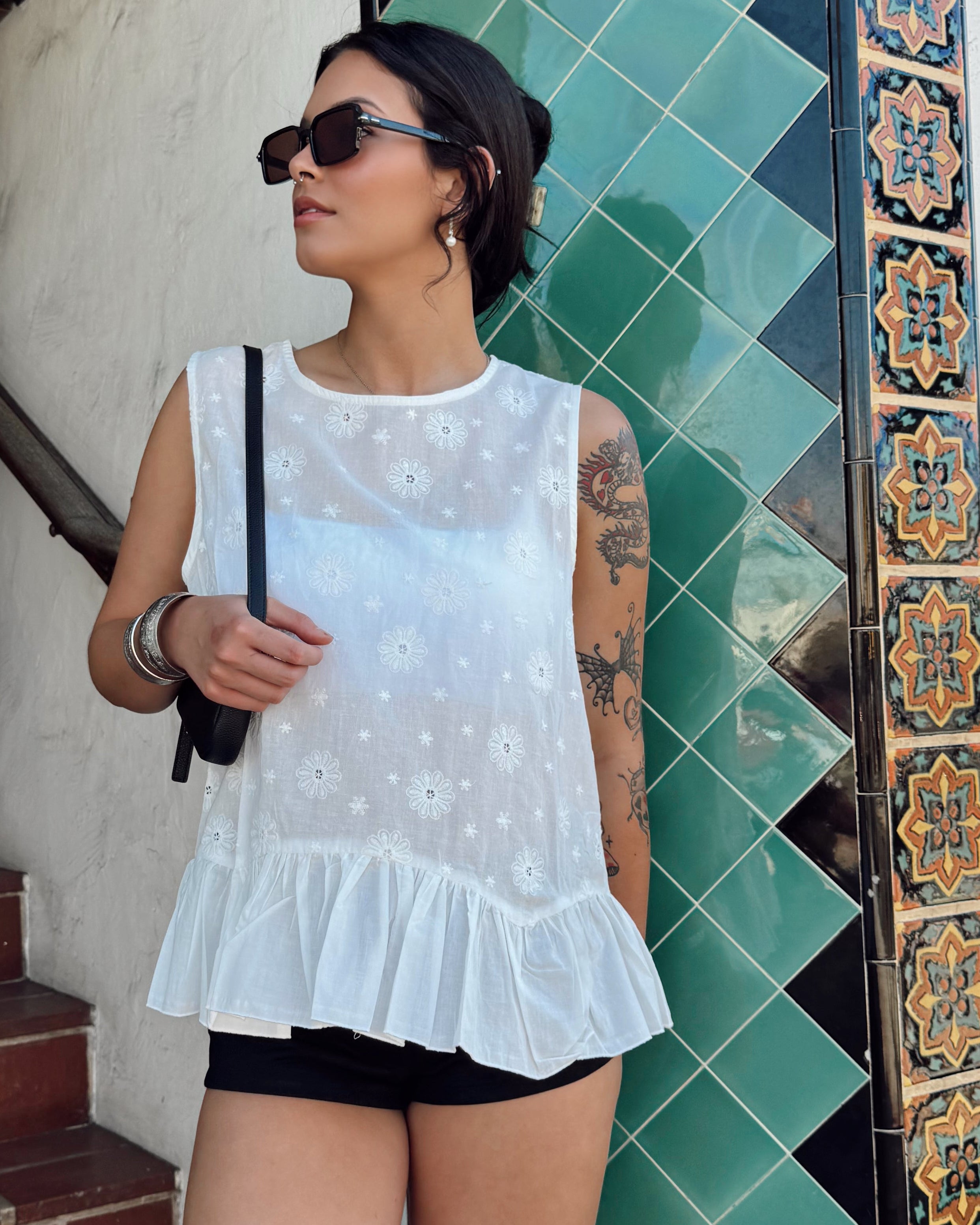 Ruffle Eyelet Top