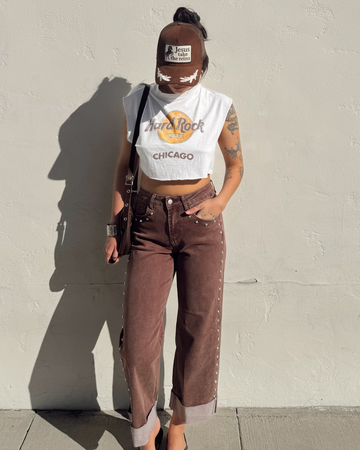 Studded Straight Leg Jeans - Mocha