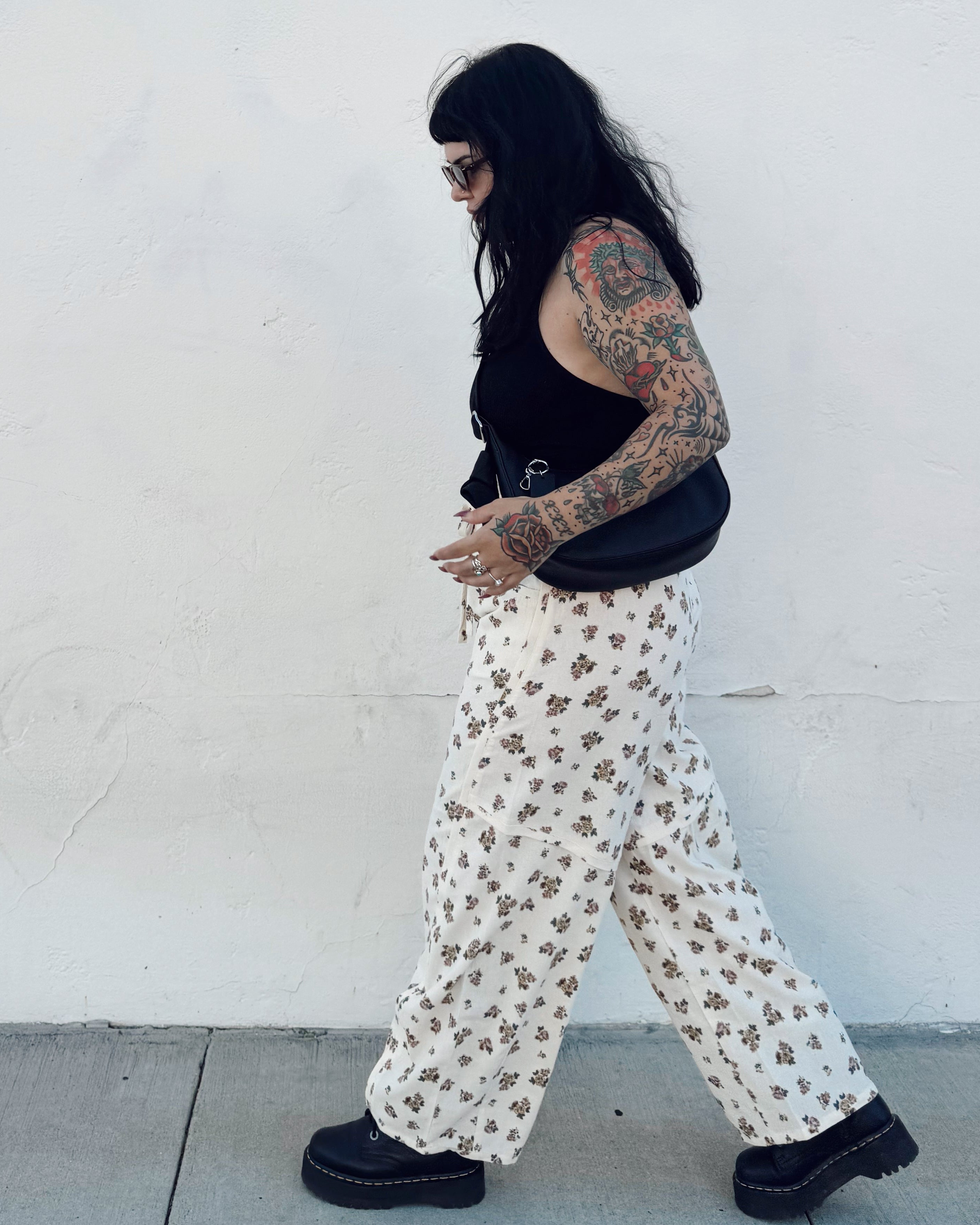 Floral Barrel Leg Pants