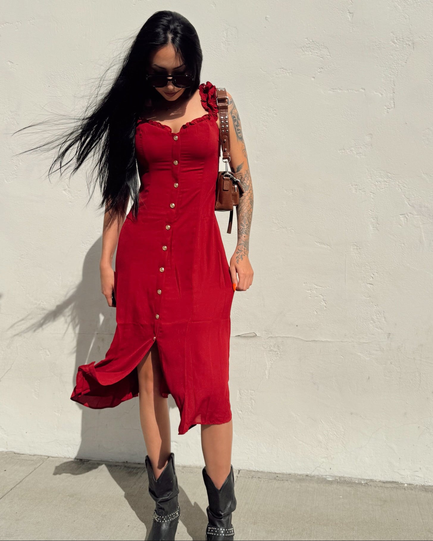 Button Midi Dress - Rose