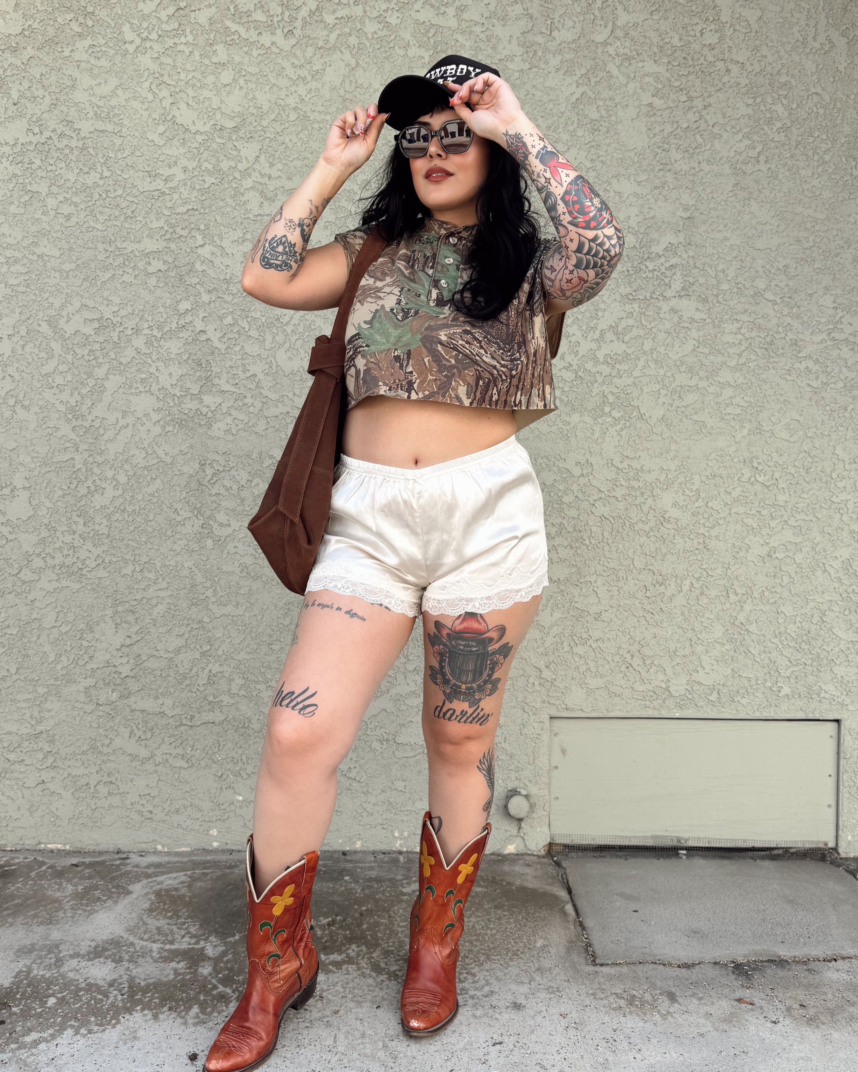 Lace Trim Satin Shorts - Cream