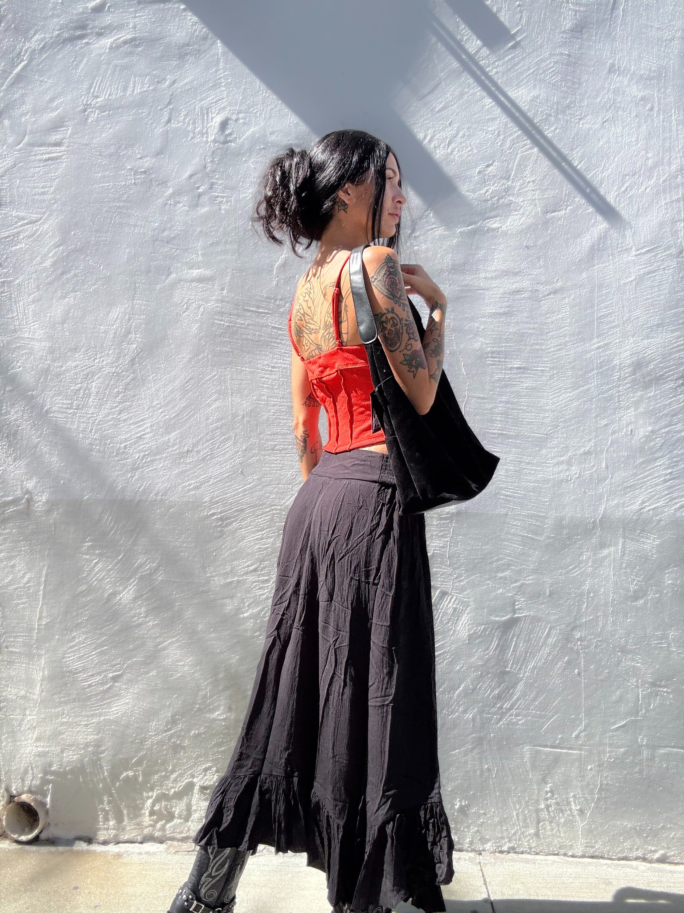 Ruffle Trim Maxi Skirt - Black