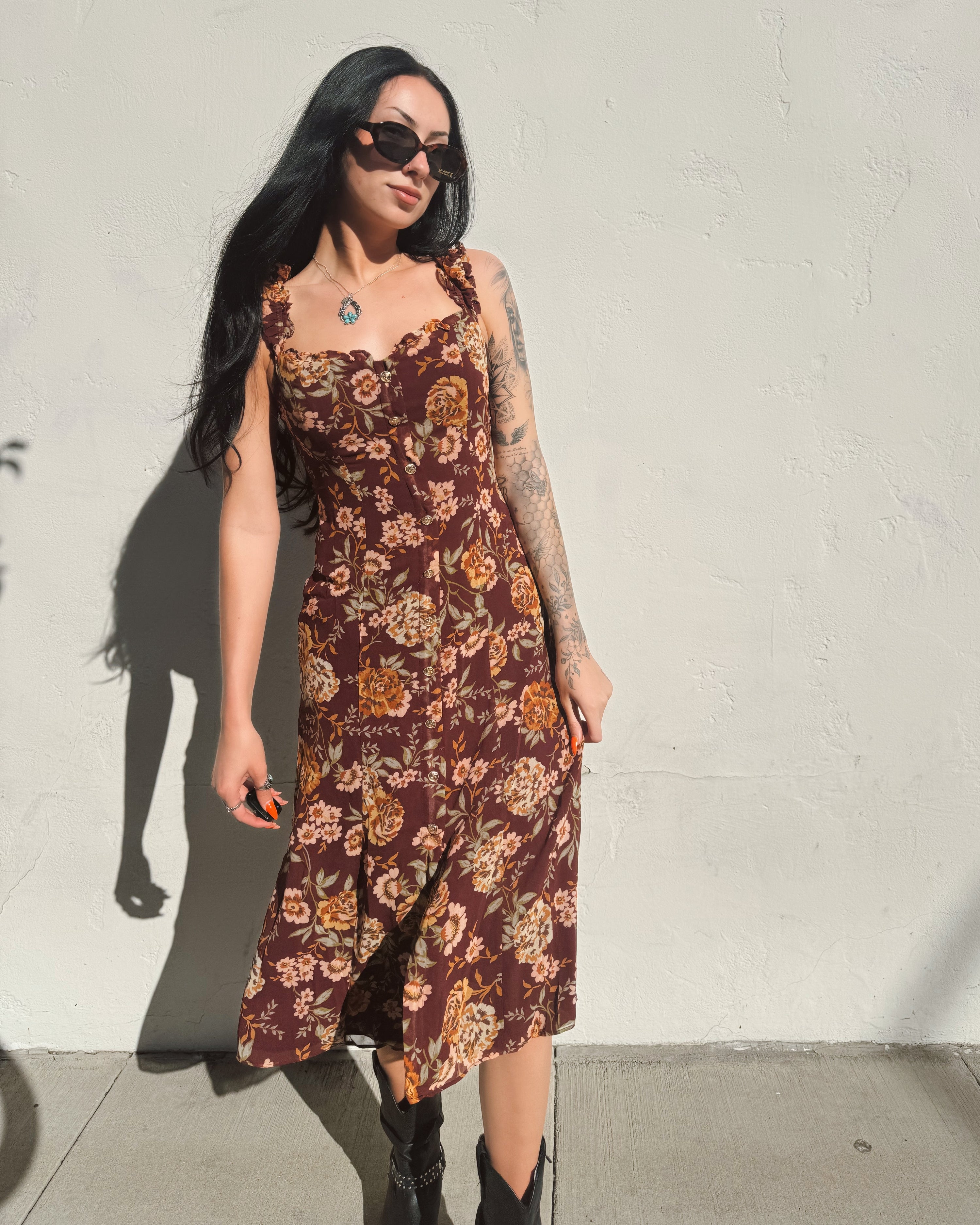 Button Midi Dress - Floral
