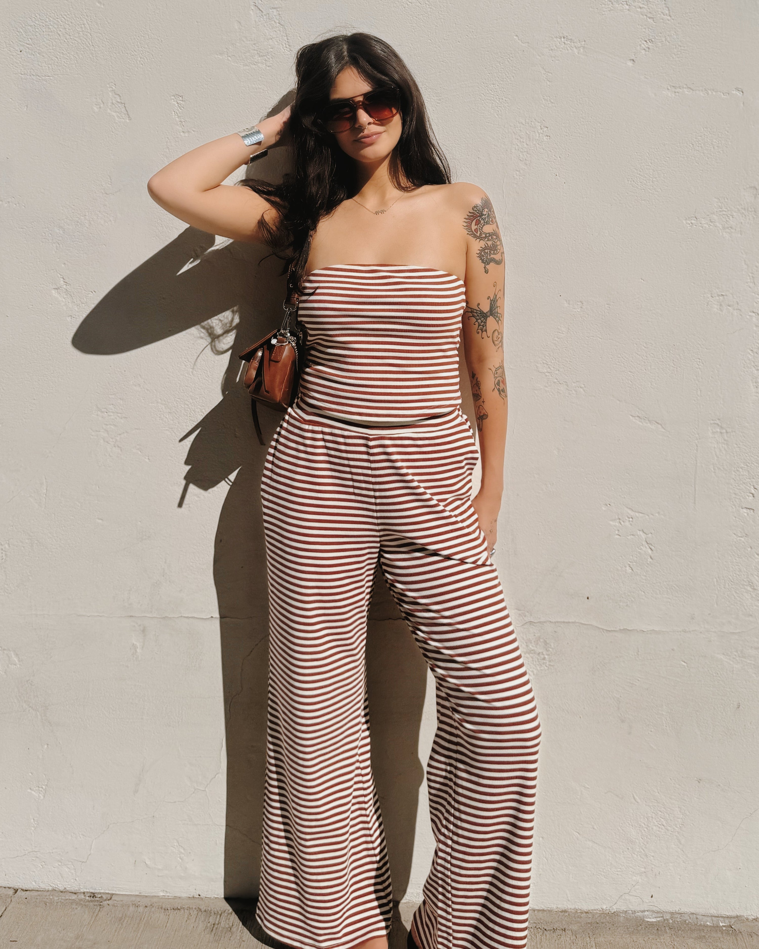 Stripe Bandeau Set - Coffee