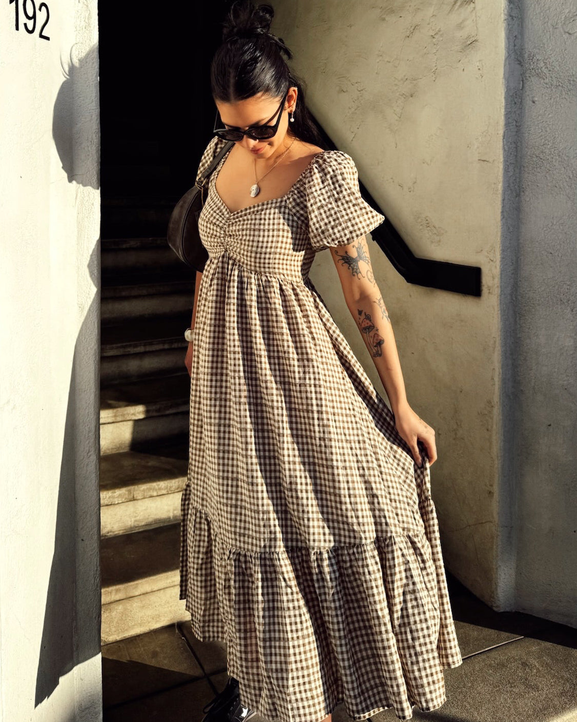 Gingham Puff Sleeve Maxi Dress
