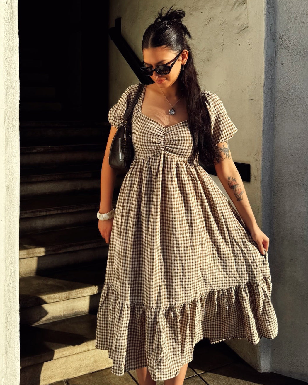 Gingham Puff Sleeve Maxi Dress