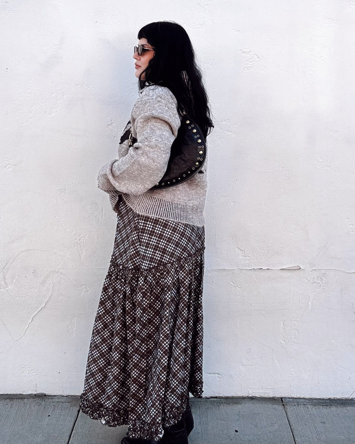 Ruffle Plaid Midi Skirt