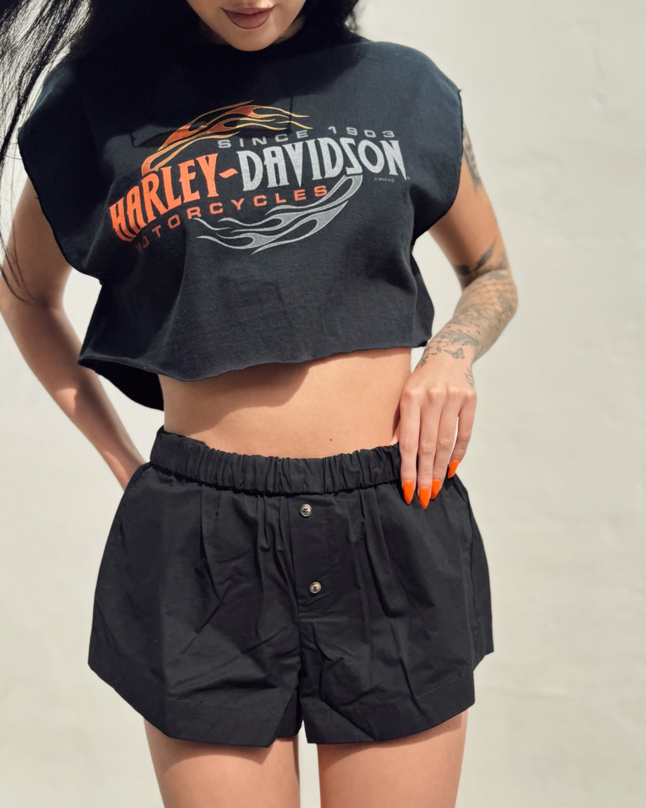 Fold Over Boxer Shorts - Black