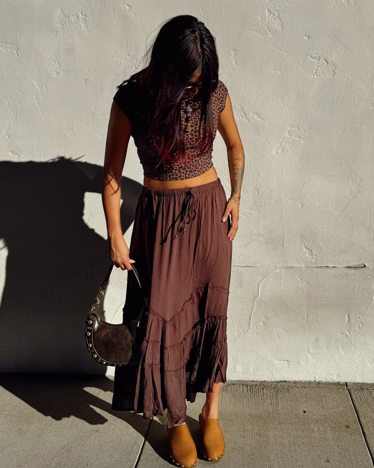 Ruffle Midi Skirt - Mocha