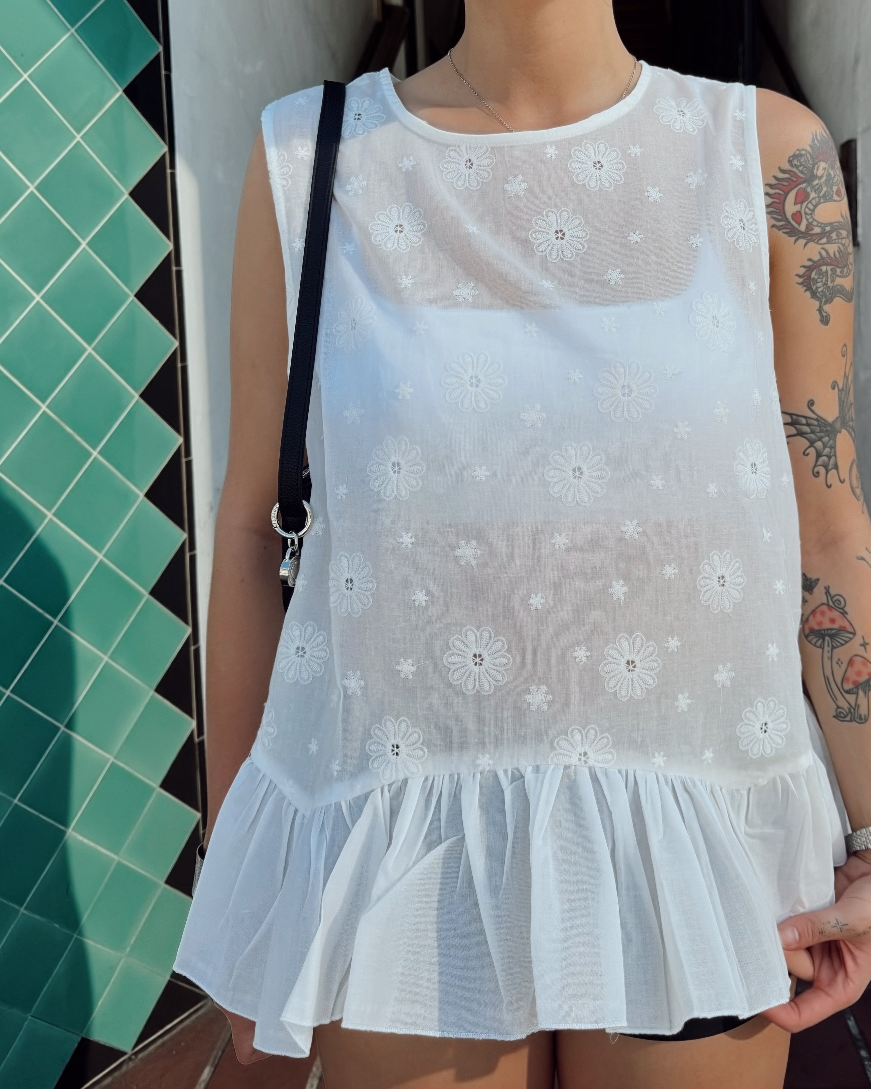 Ruffle Eyelet Top