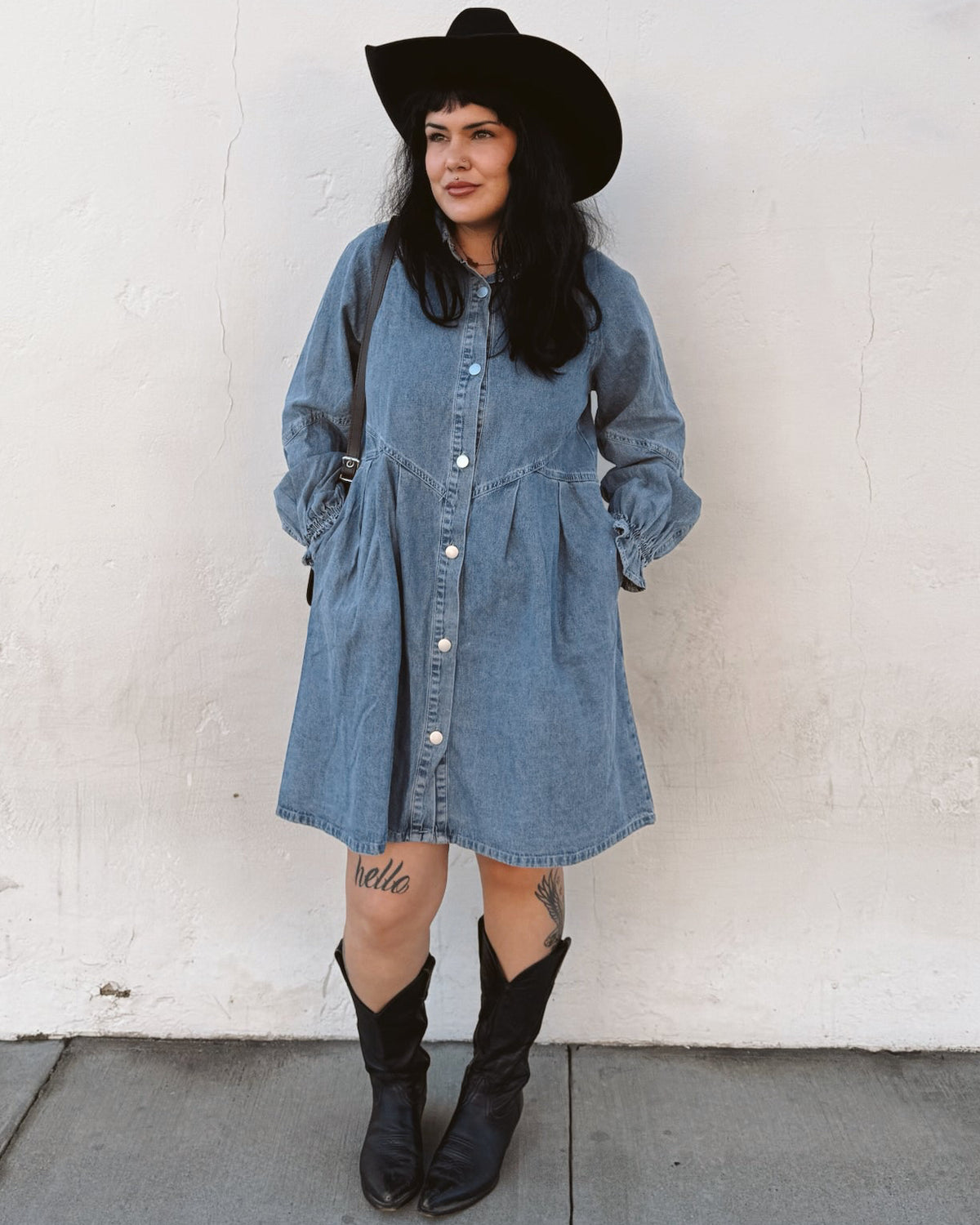 Balloon Sleeve Denim Mini Dress