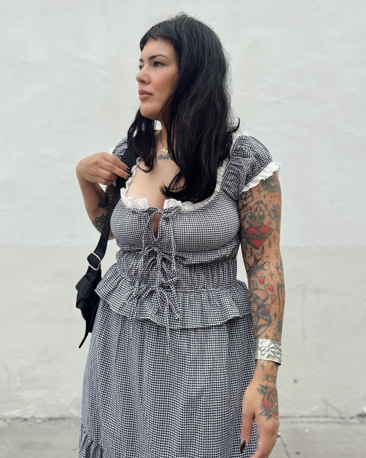 Gingham Midi Dress - Black