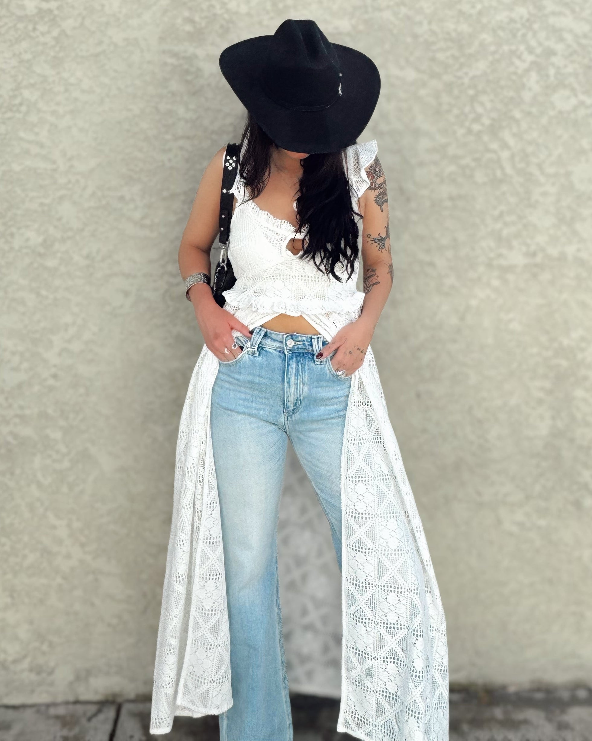 Crochet Lace Ruffle Maxi Top