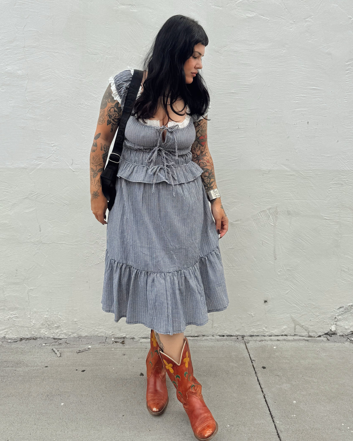Gingham Midi Dress - Black