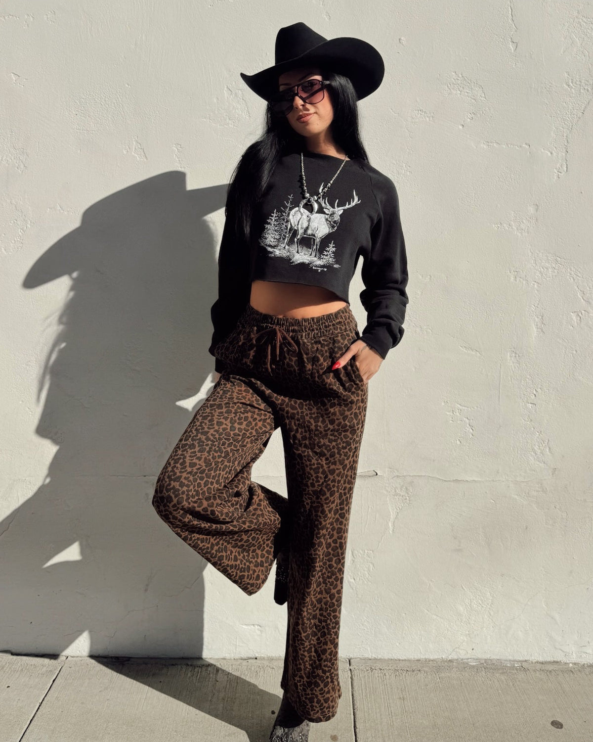 Leopard Wide Leg Denim Pant - Burnout