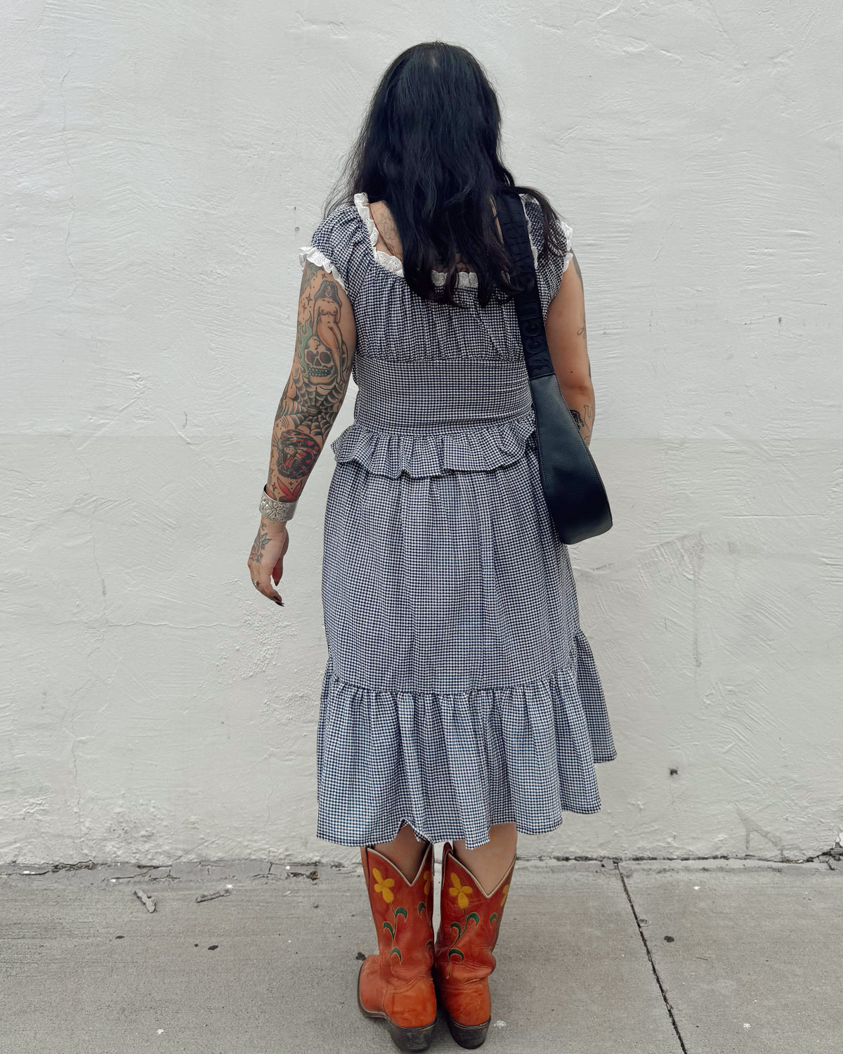 Gingham Midi Dress - Black