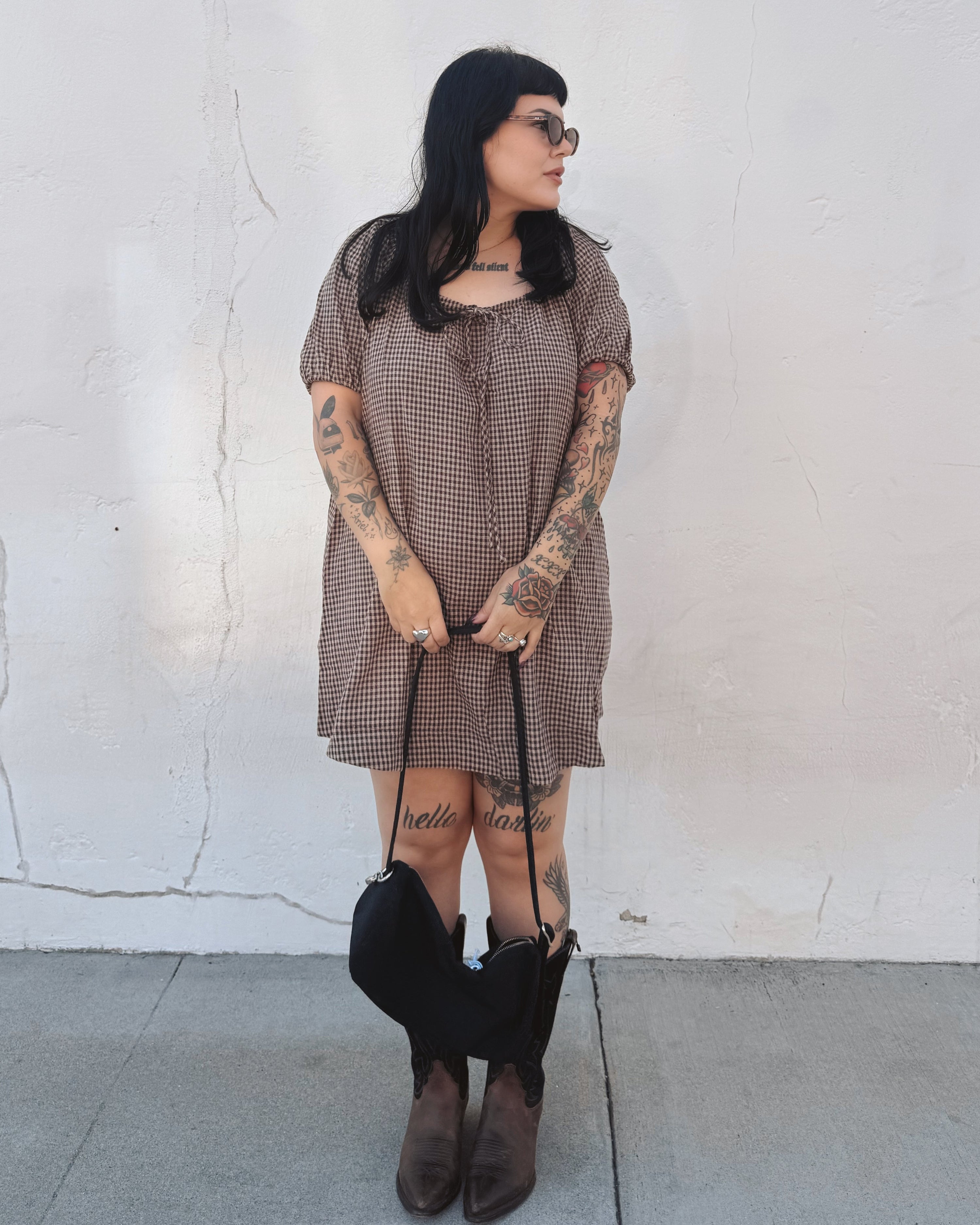 Gingham Puff Sleeve Mini Dress
