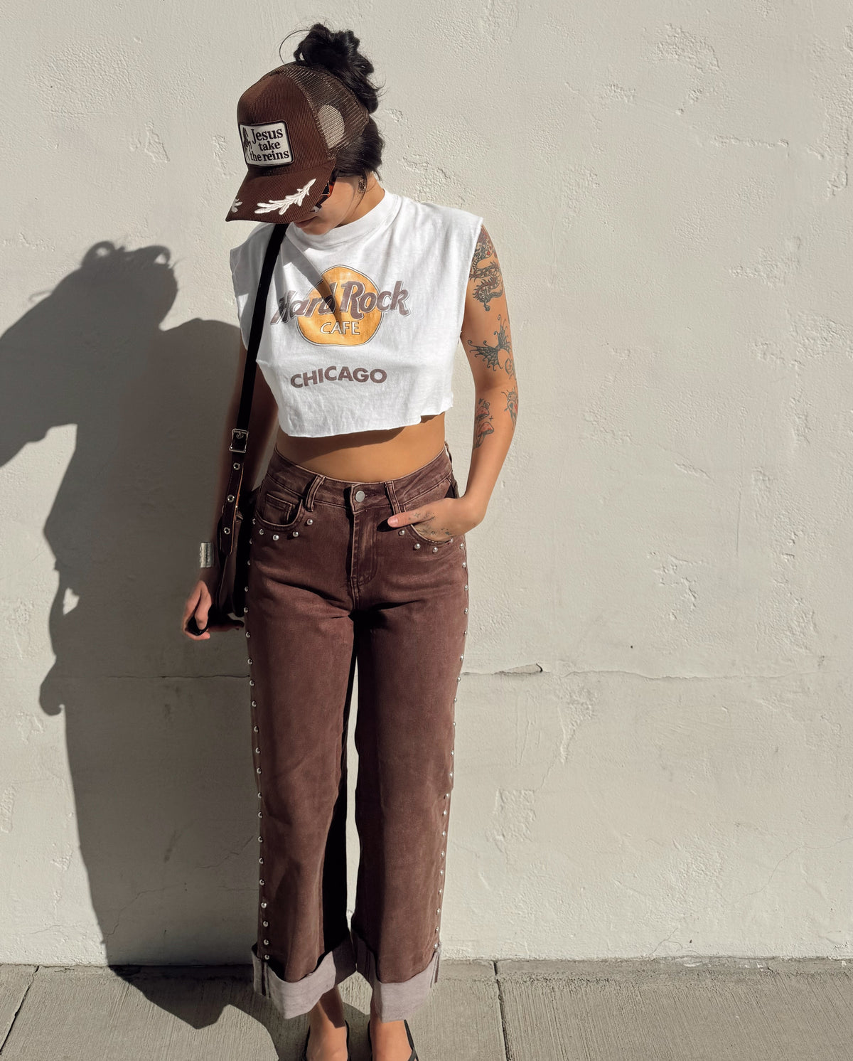 Studded Straight Leg Jeans - Mocha