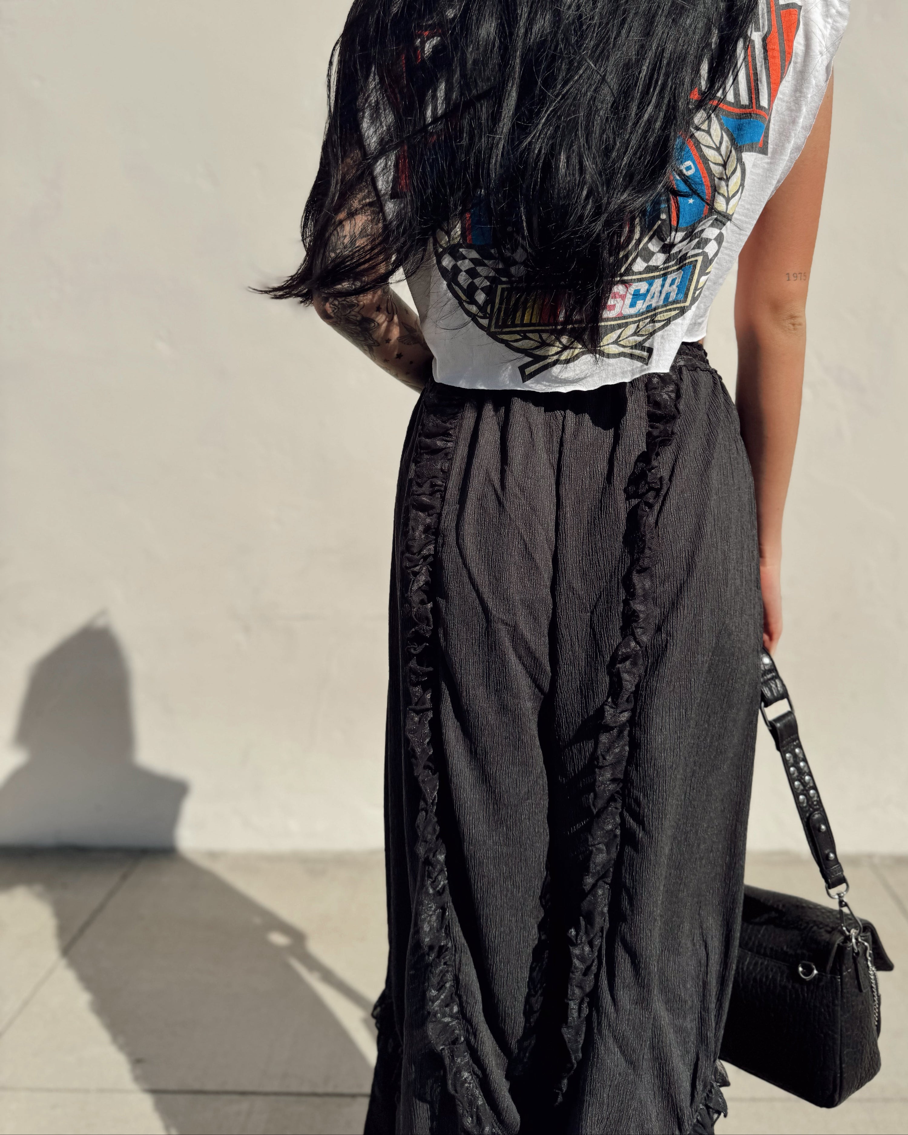 Ruffle Wide Leg Pants - Black