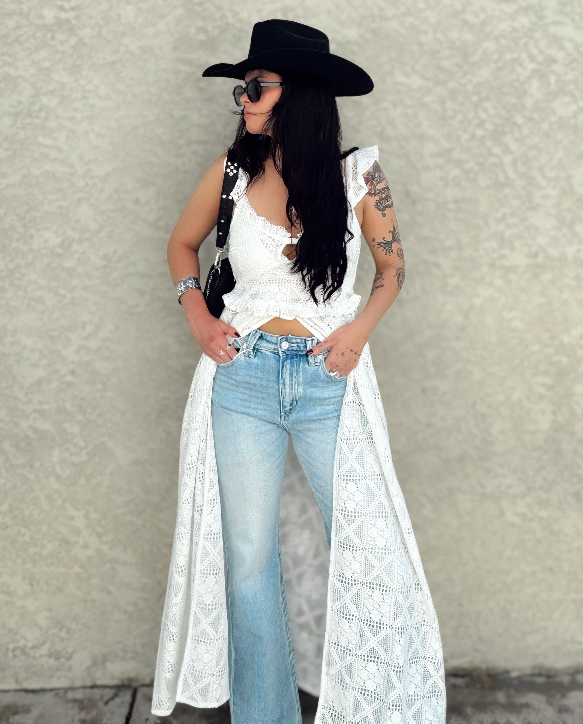 Crochet Lace Ruffle Maxi Top