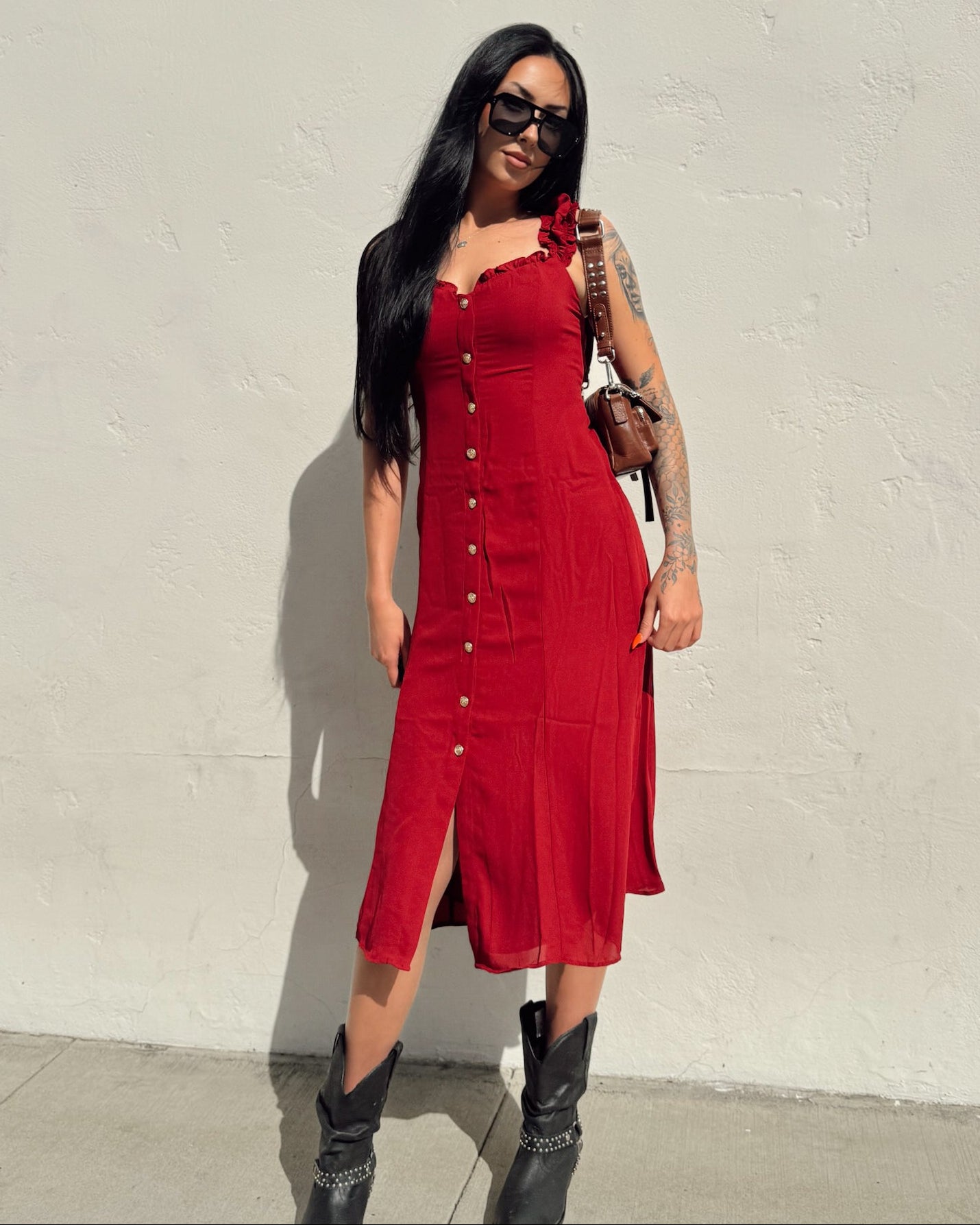 Button Midi Dress - Rose