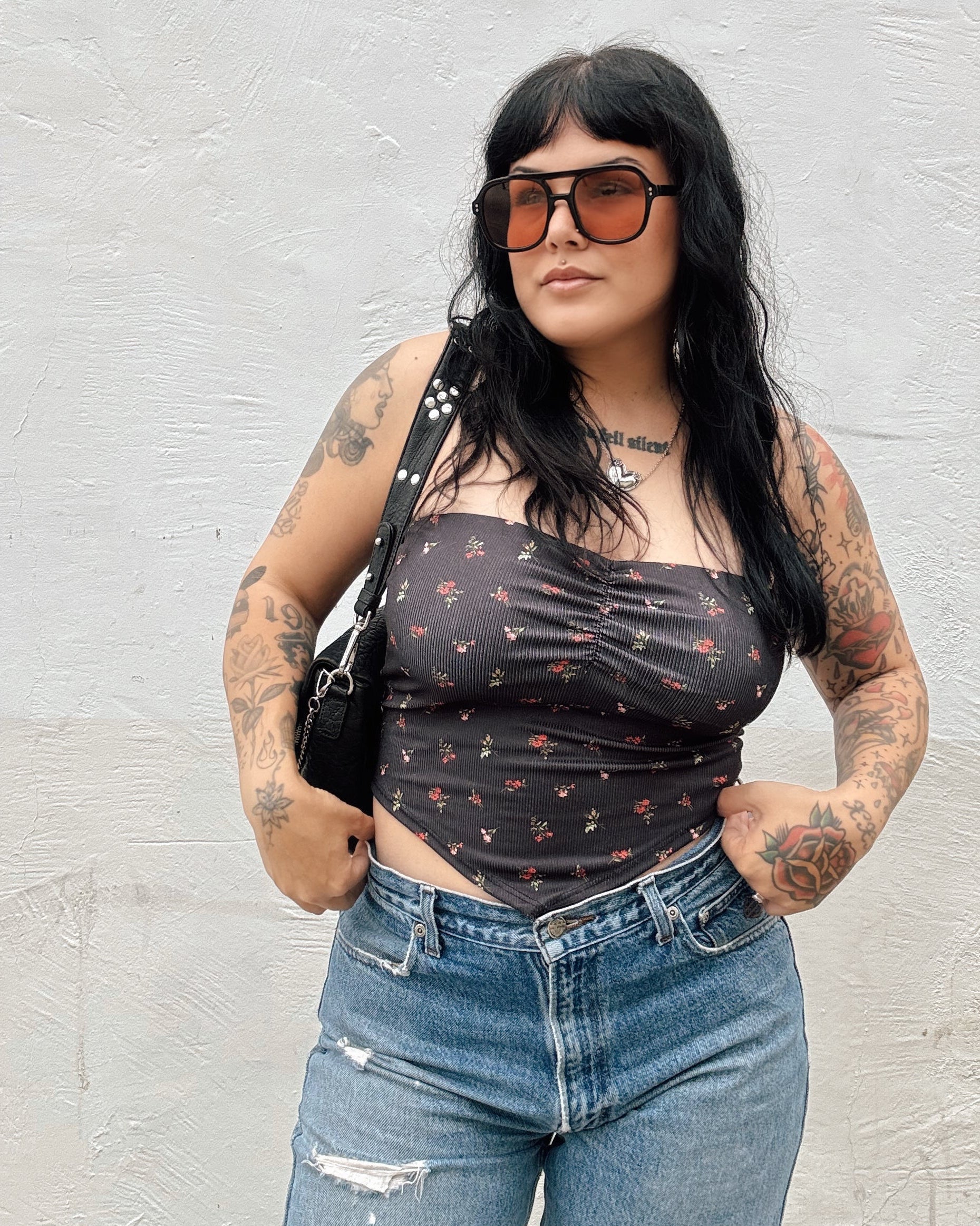 Wildflower Bandeau Top - Black