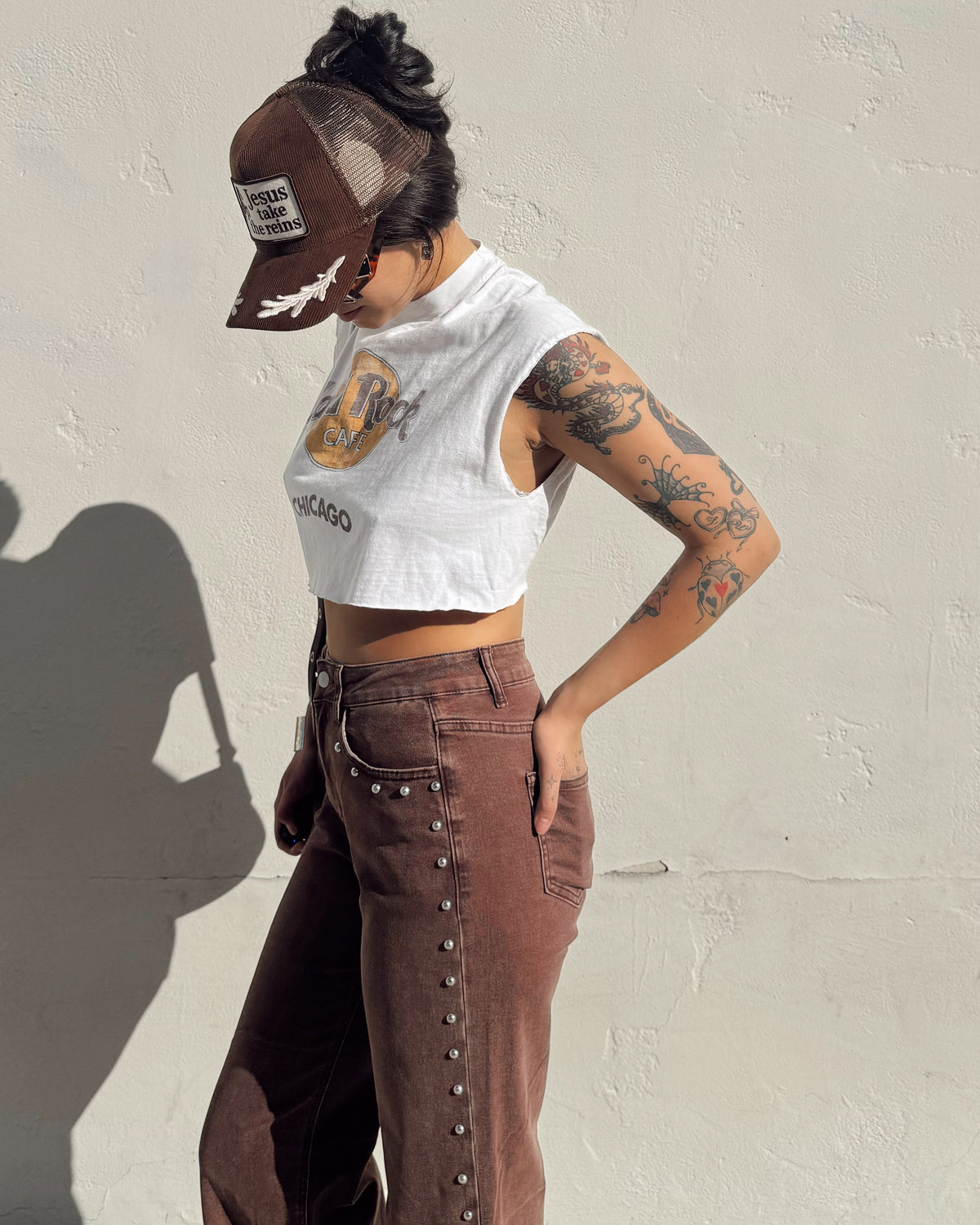 Studded Straight Leg Jeans - Mocha