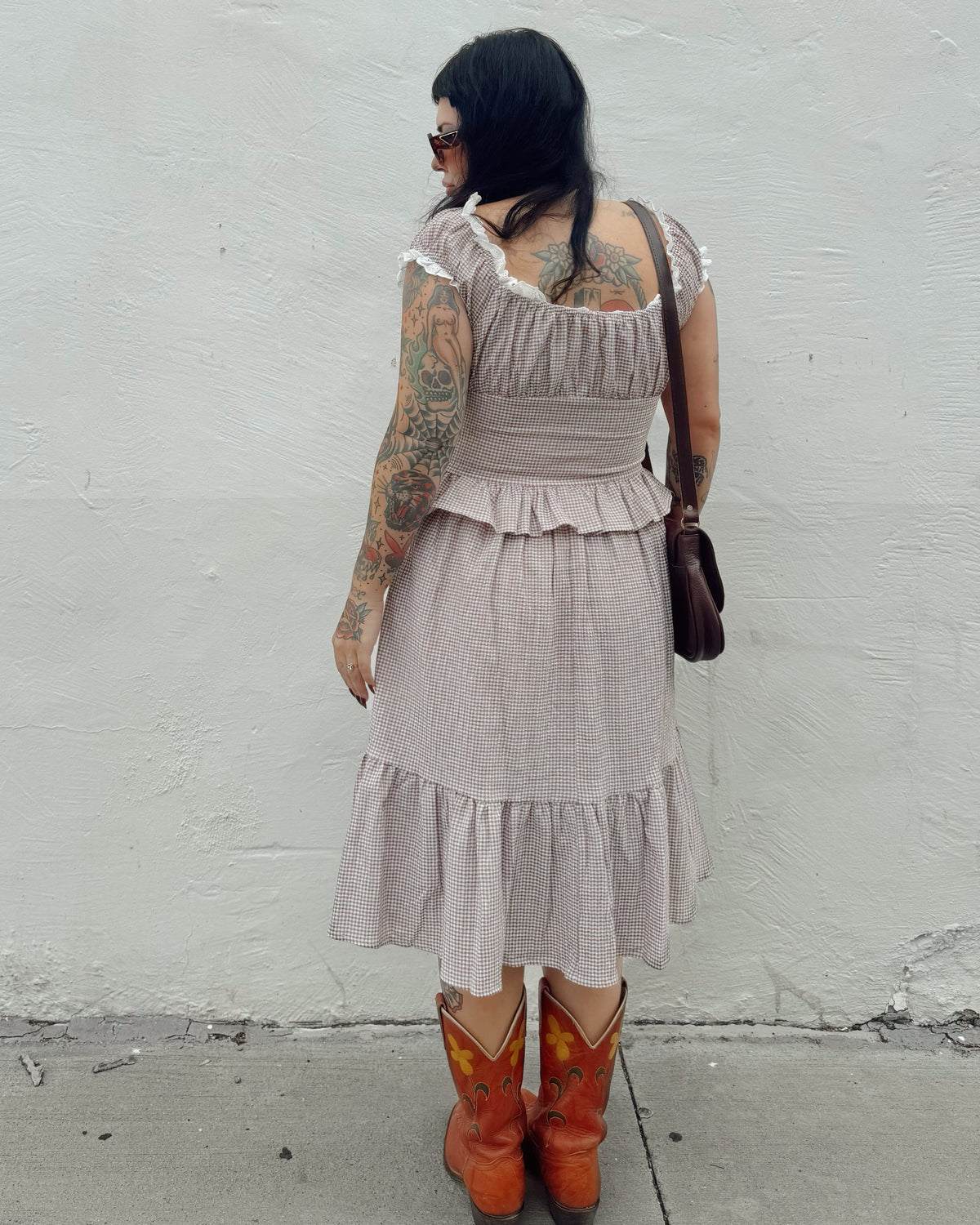 Gingham Midi Dress - Coffee