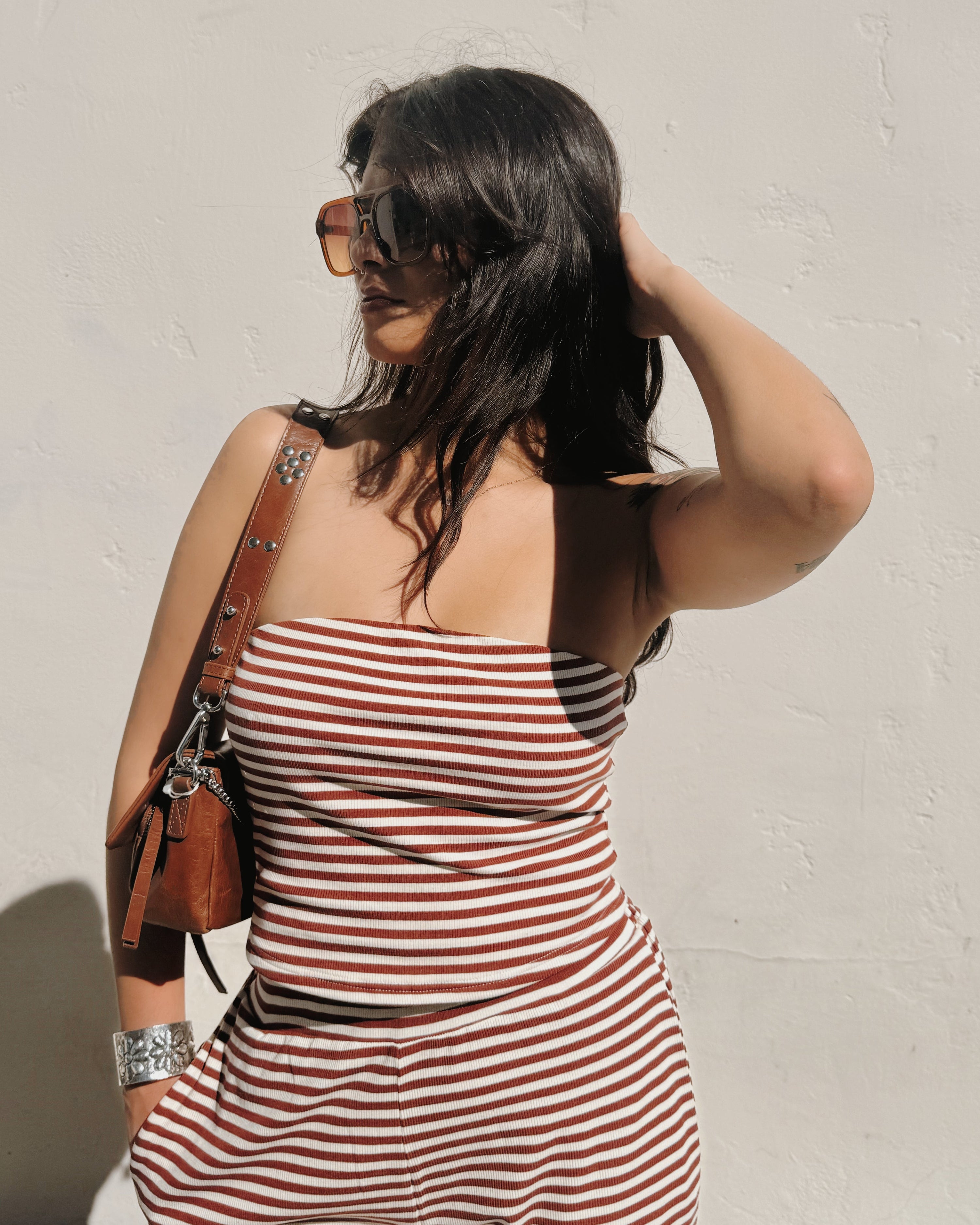 Stripe Bandeau Set - Coffee