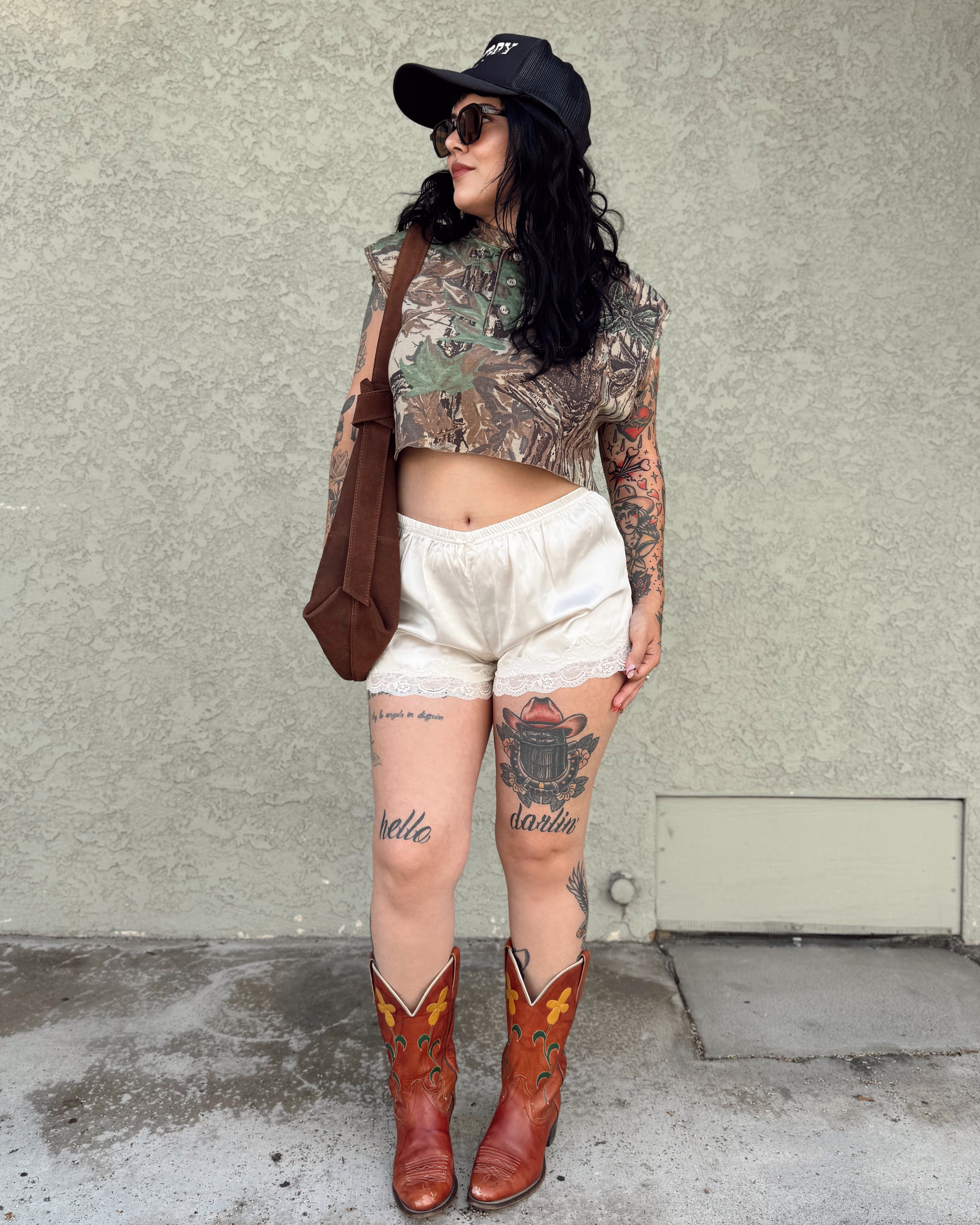 Lace Trim Satin Shorts - Cream