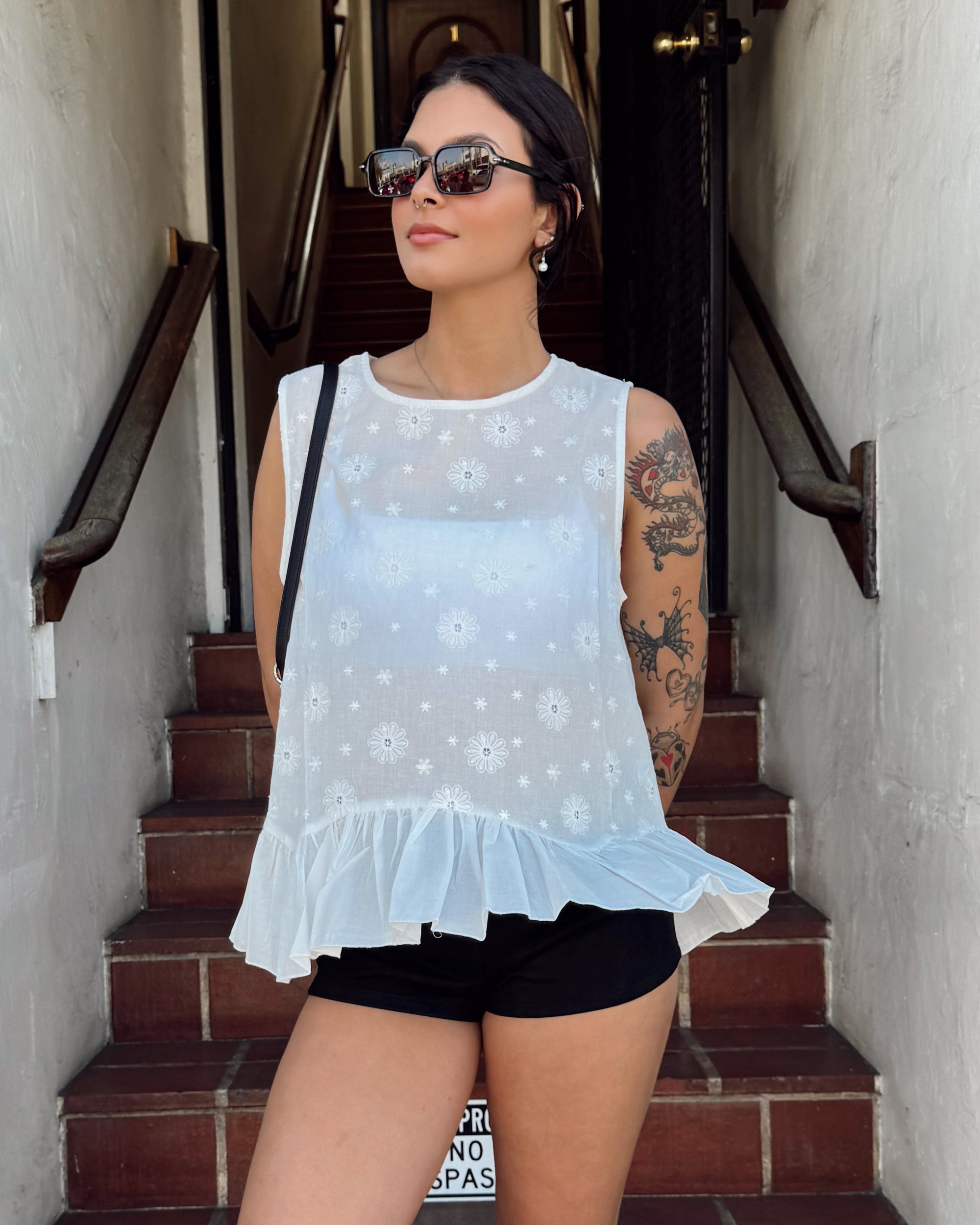 Ruffle Eyelet Top