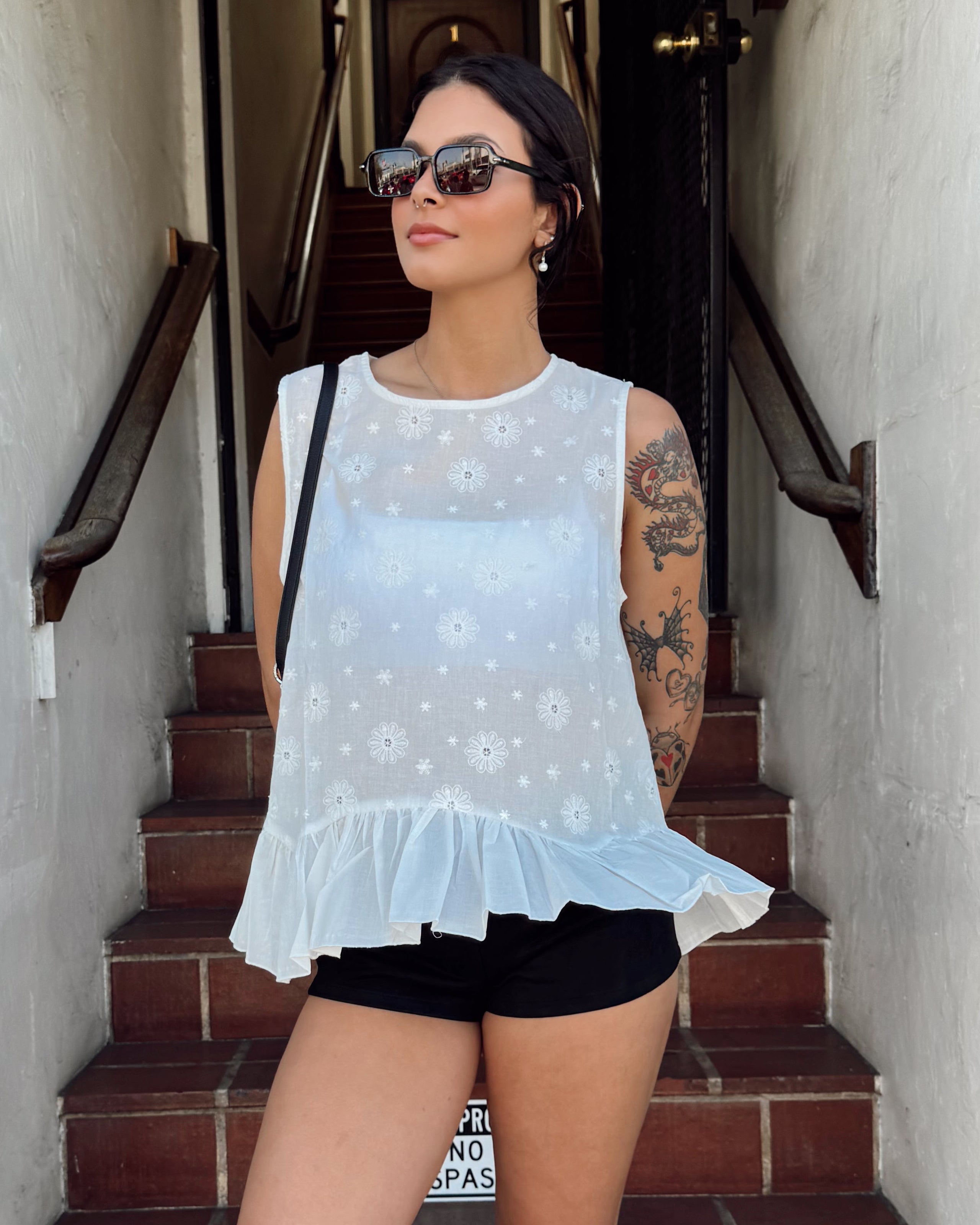Ruffle Eyelet Top